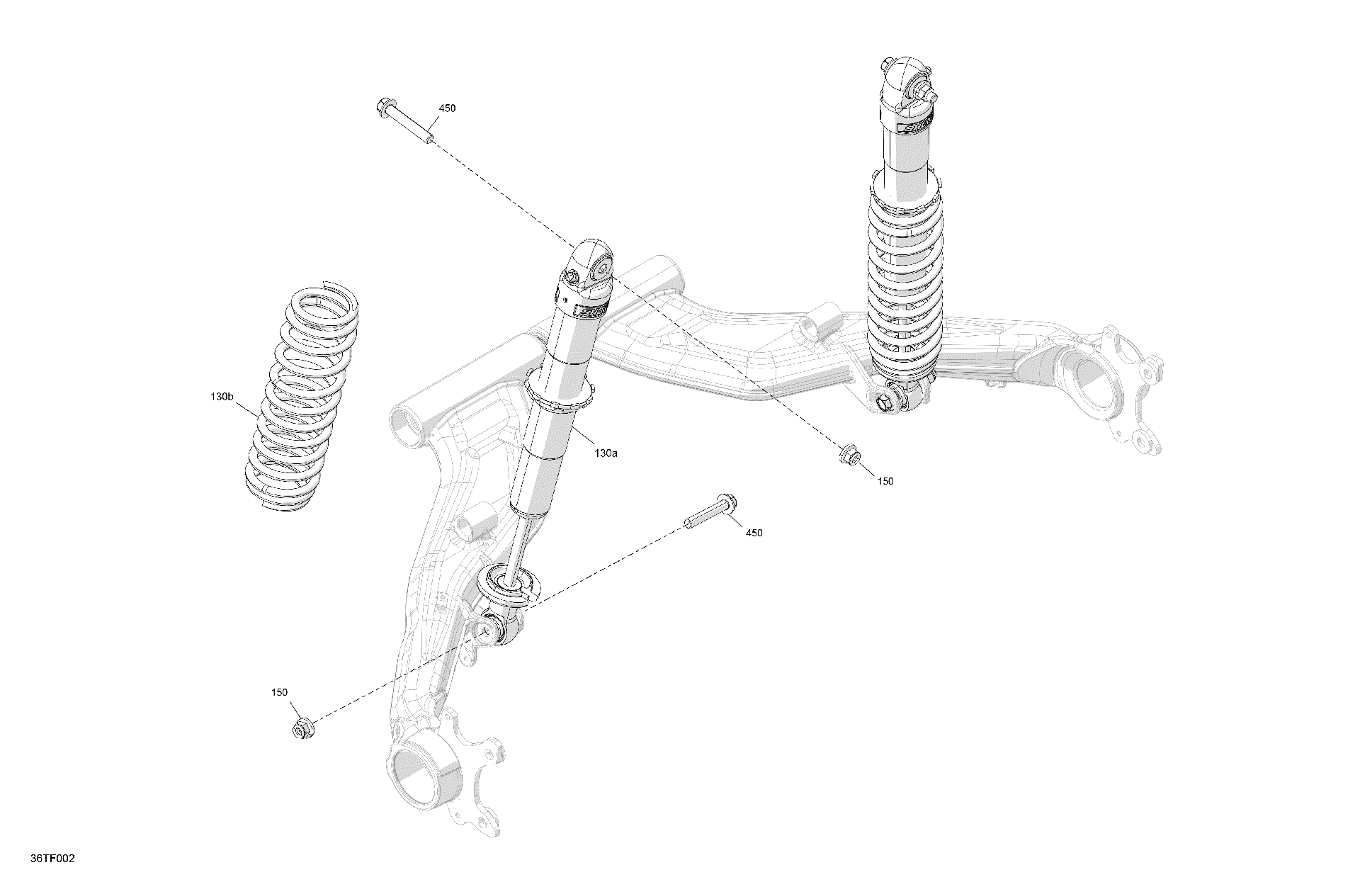 An Image of a Genuine Can-Am Parts Schematic Diagram showing the schematic - SUSPENSION - REAR SHOCKS