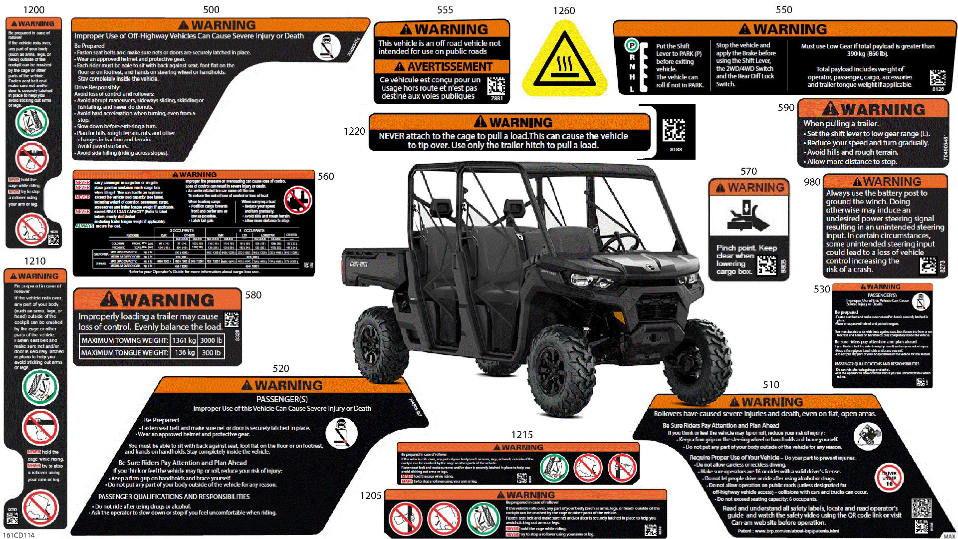 An Image of a Genuine Can-Am Parts Schematic Diagram showing the schematic - BODY - WARNING DECALS