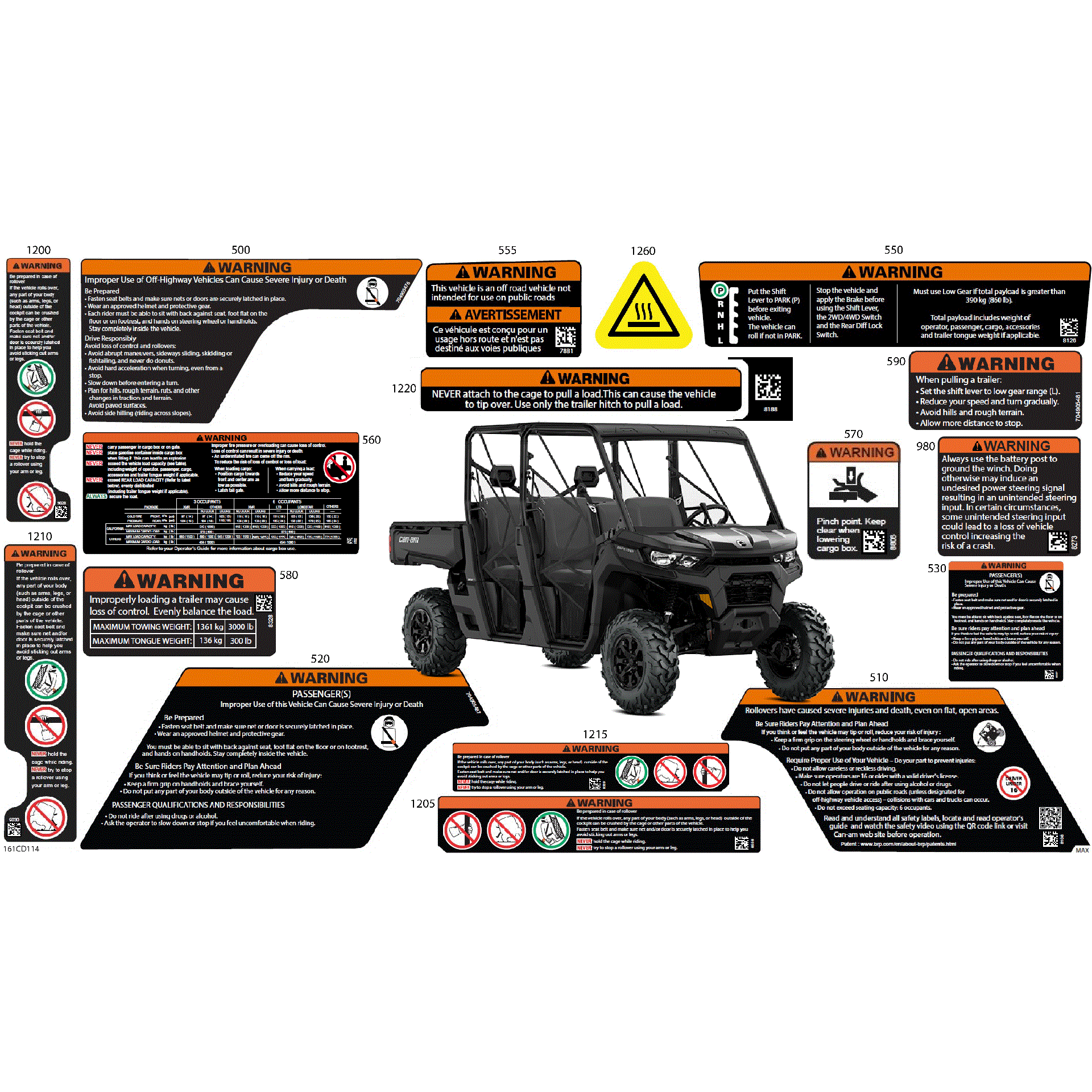 An Image of a Genuine Can-Am Parts Schematic Diagram showing the schematic - BODY - WARNING DECALS