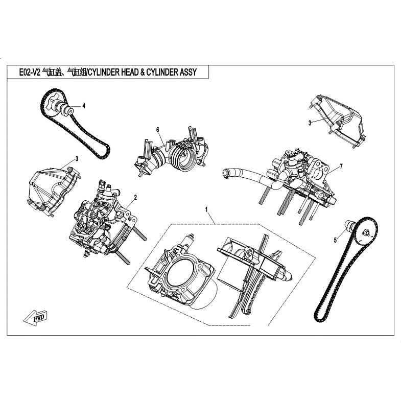 An Image of a Genuine CFMOTO Parts Schematic Diagram showing the schematic - CYLINDER HEAD & CYLINDER ASSY - 2018 CFMOTO ZFORCE 1000