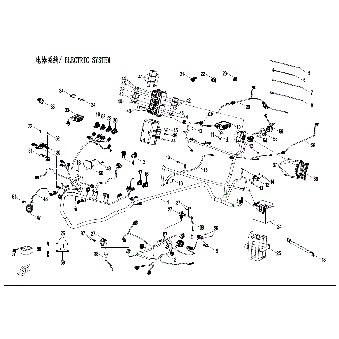 An Image of a Genuine CFMOTO Parts Schematic Diagram showing the schematic - ELECTRIC SYSTEM - 2025 CFMOTO ZFORCE 950