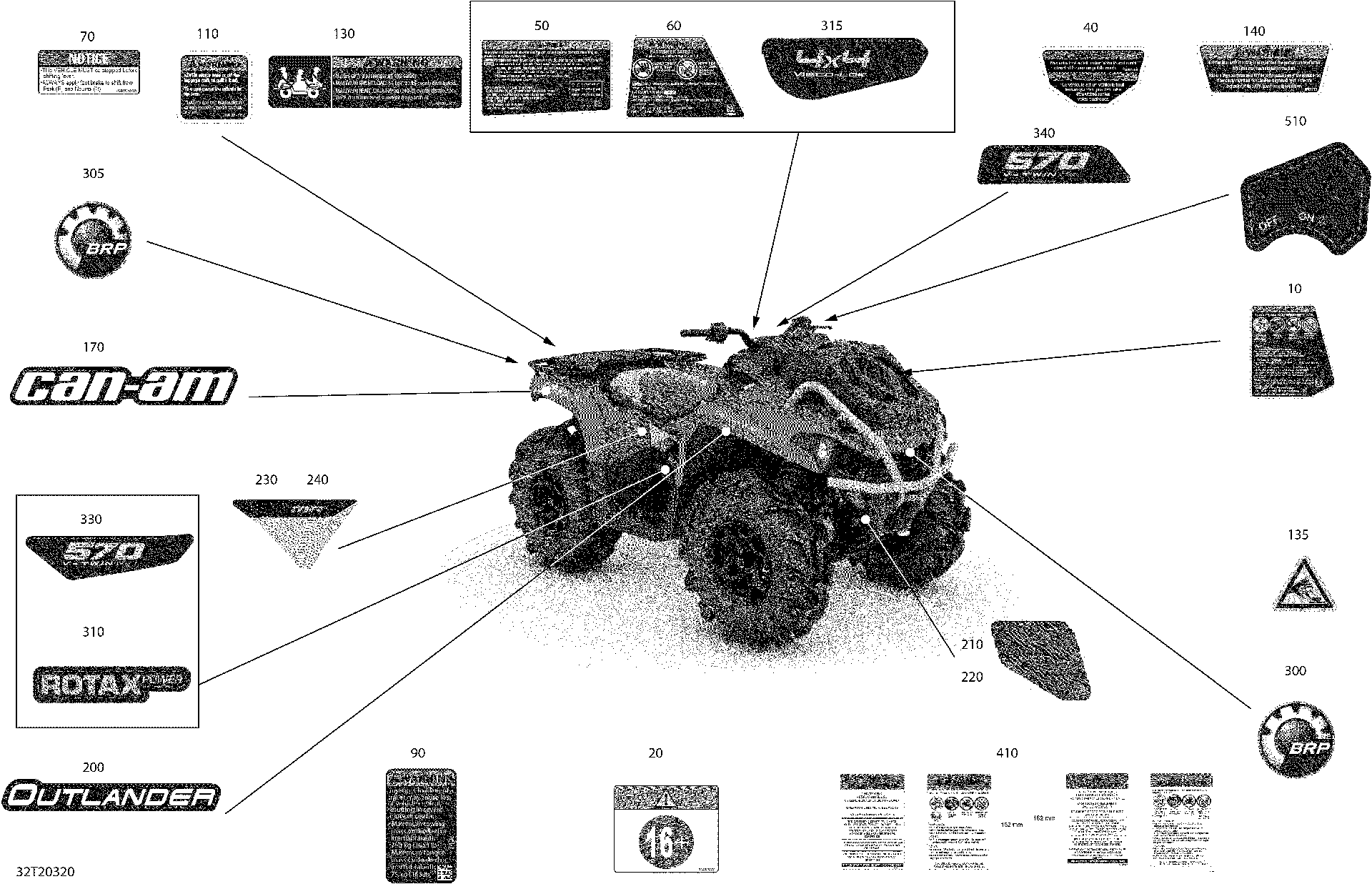 An Image of a Genuine Can-Am Parts Schematic Diagram showing the schematic - DECALS - X MR (32T20320A)