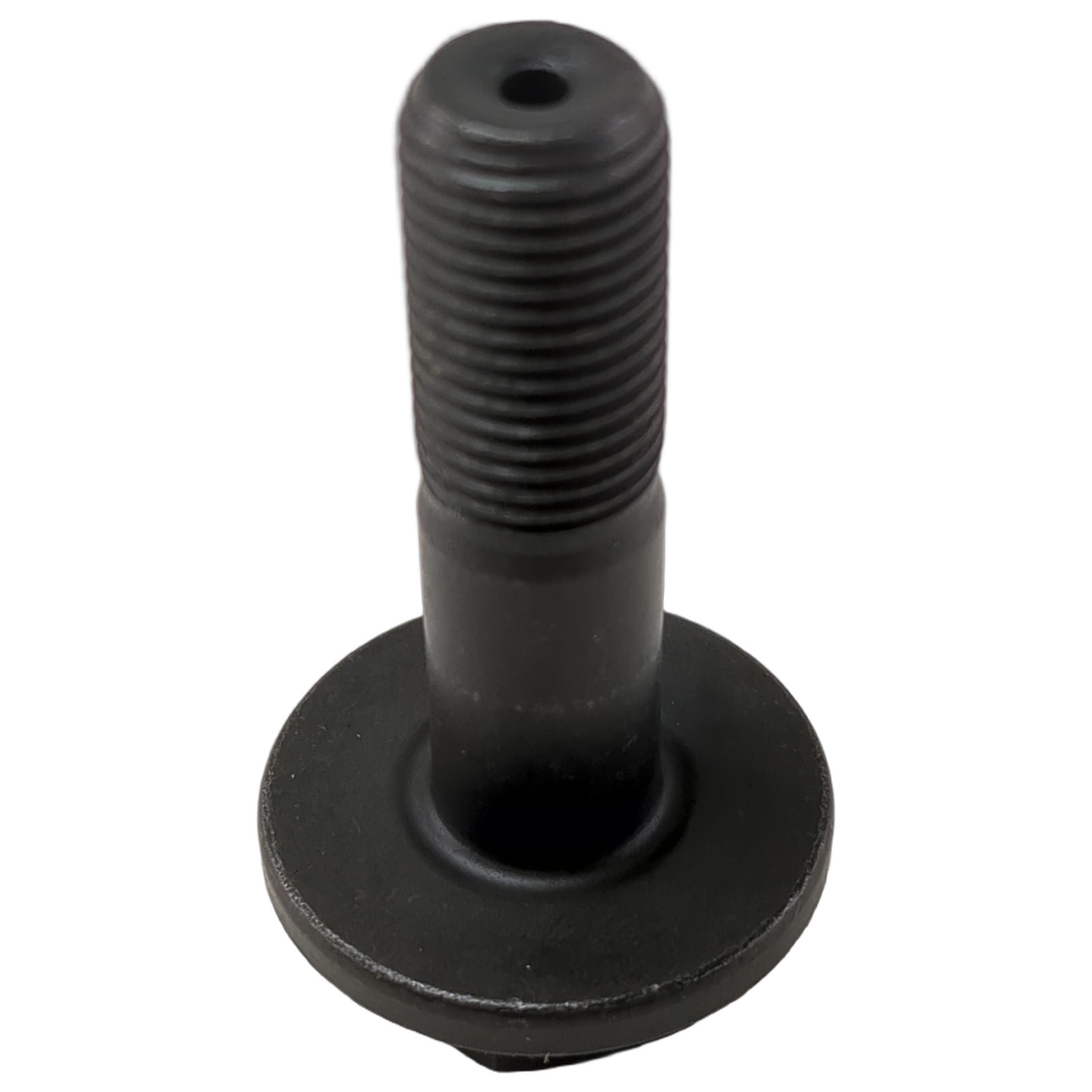 Black steel bolt with flange and deep recessed head, threaded shaft.