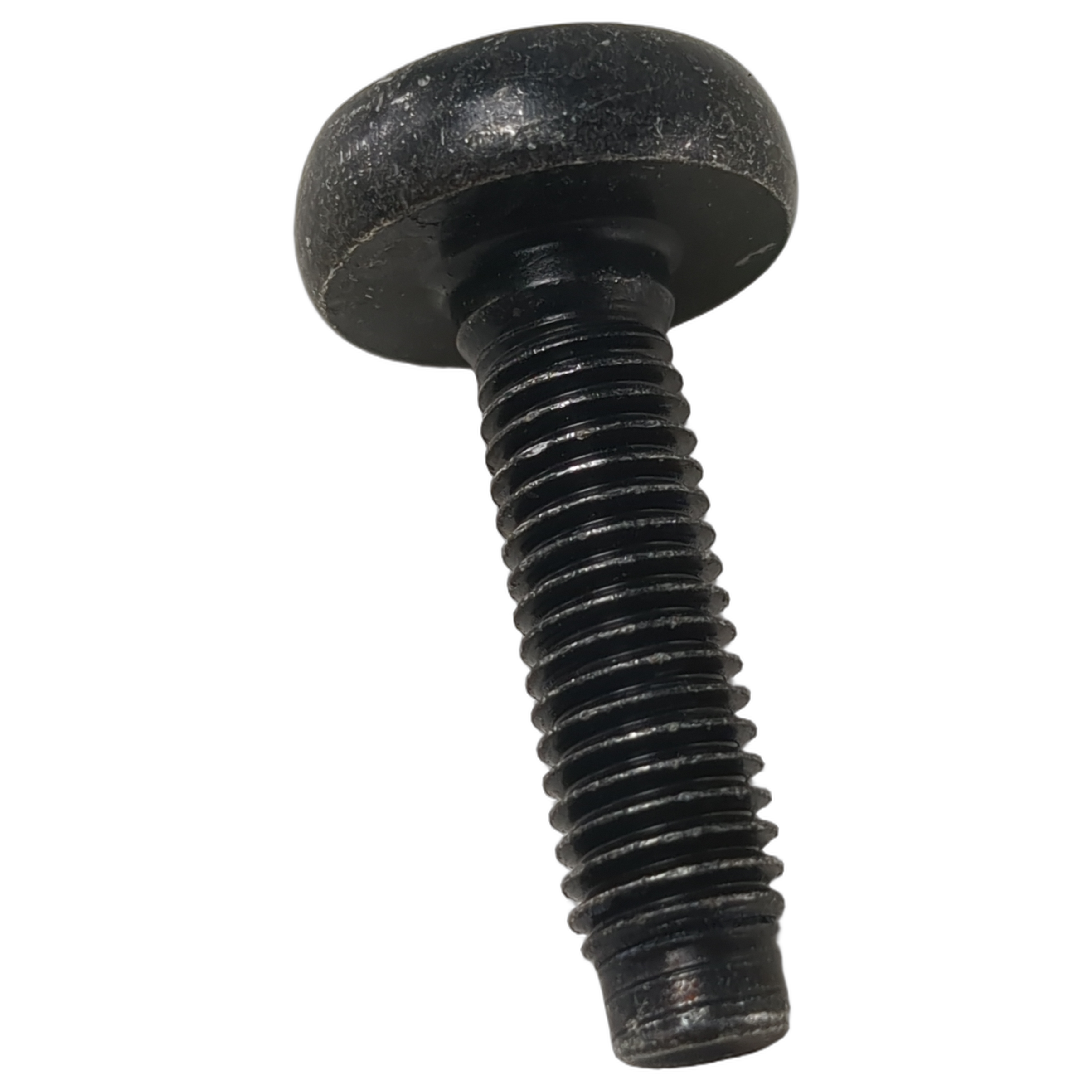 Black metal flange Torx bolt with round head and threaded shaft, size 8x30mm.