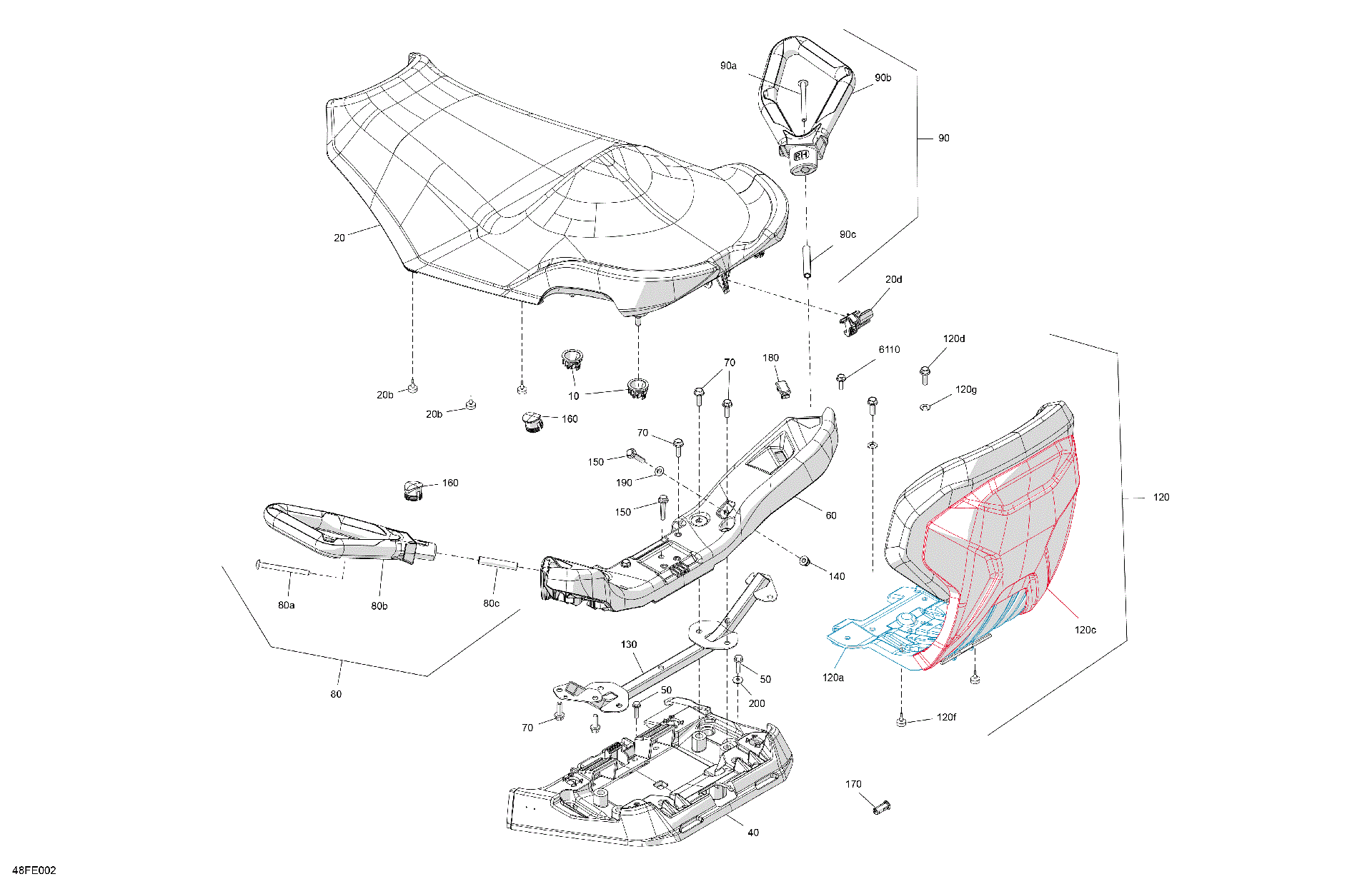 An Image of a Genuine Can-Am Parts Schematic Diagram showing the schematic - BODY - SEAT
