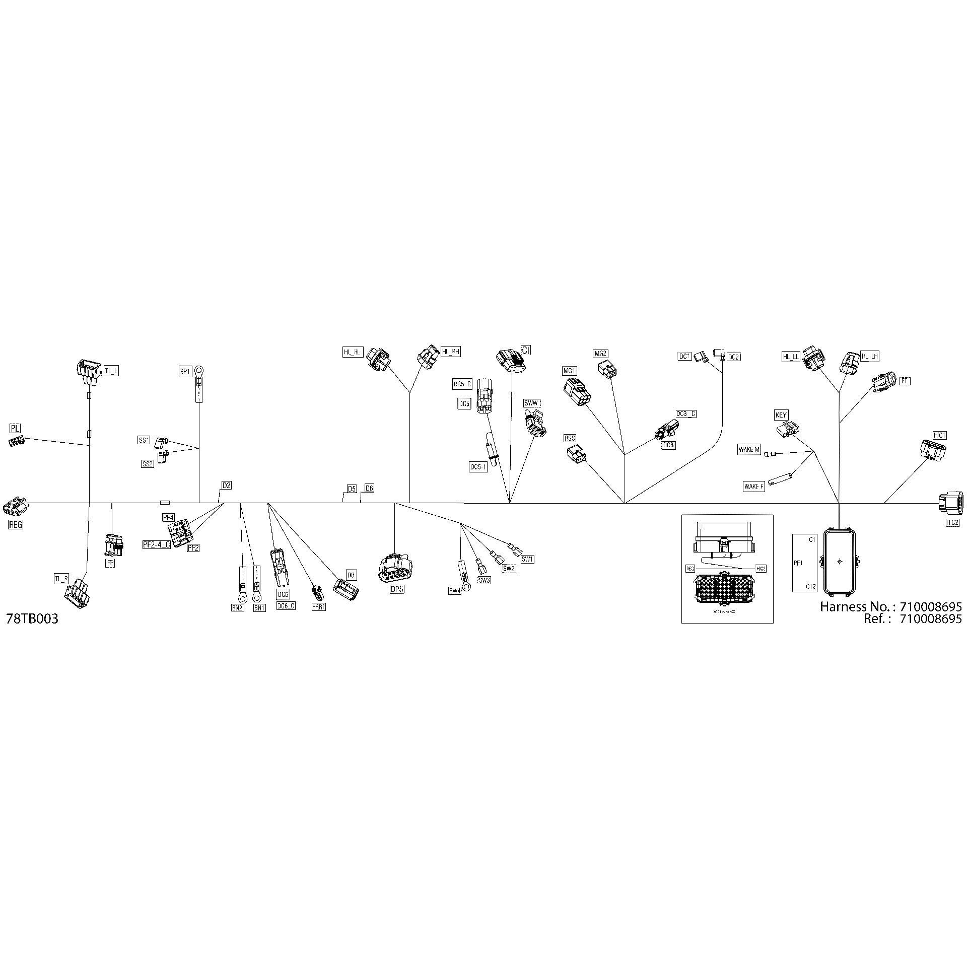 An Image of a Genuine Can-Am Parts Schematic Diagram showing the schematic - ELECTRIC - MAIN HARNESS - 710008695