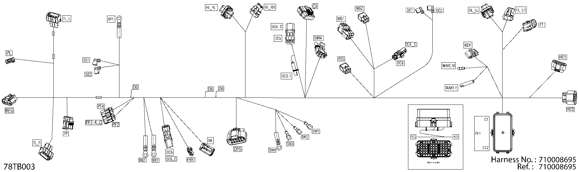 An Image of a Genuine Can-Am Parts Schematic Diagram showing the schematic - ELECTRIC - MAIN HARNESS - 710008695