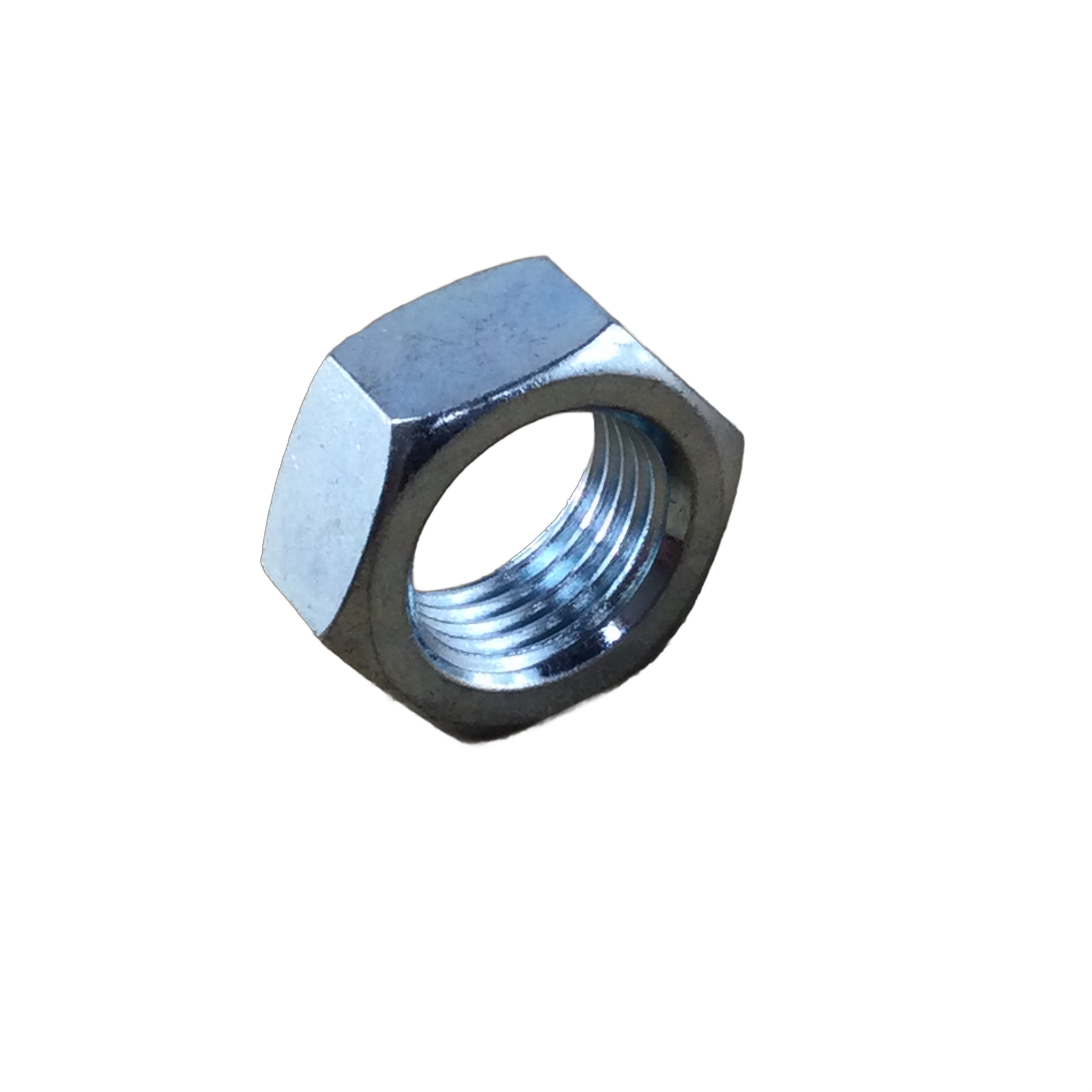 A close-up of the Nut, Hex. (16mm) (Left Hand Thread) by Honda, featuring internal threading and used in Honda ATV OEM assemblies, isolated on a white background.