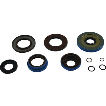 The Polaris Transaxle Seal Kit by Moose Offroad includes eight circular rubber and metal seals in various sizes, designed for mechanical or automotive use to effectively repair oil leaks.