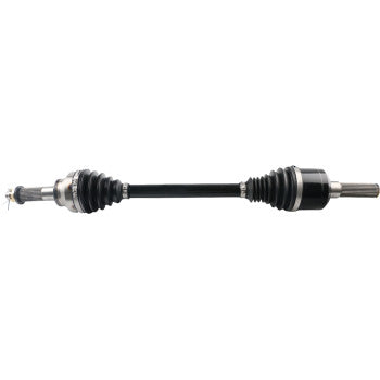 Heavy-duty black axle shaft with ribbed rubber boots and metal joints on both ends for Kawasaki Mule CV rear right side.