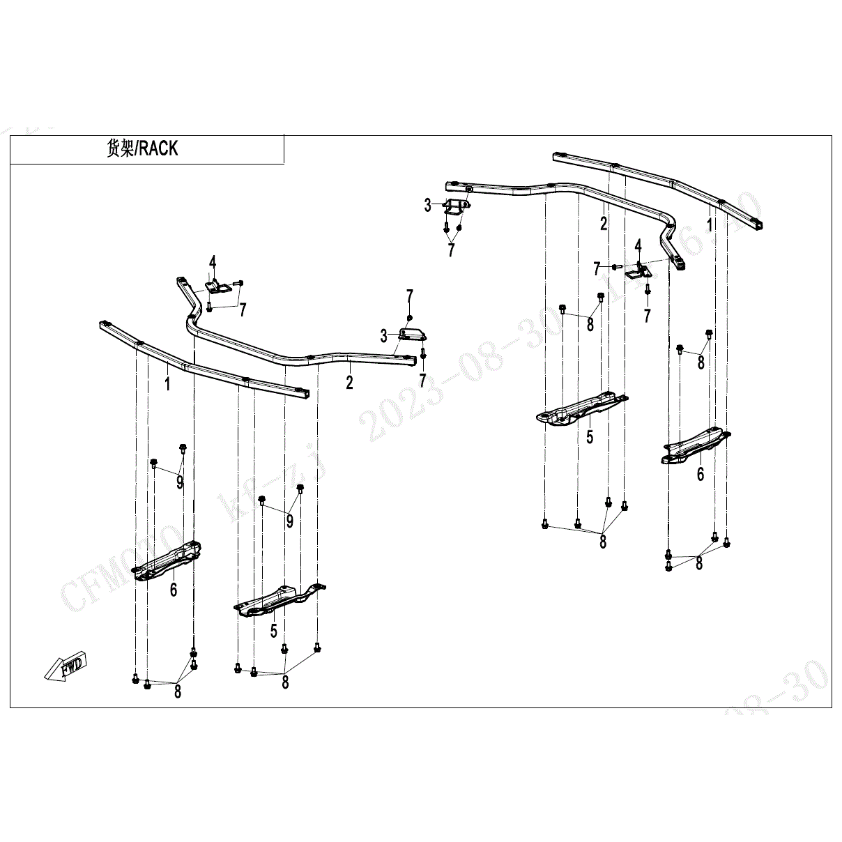 An Image of a genuine CFMOTO Parts Schematic Diagram showing the group - RACK - 2024 CFMOTO CFORCE 800 TOURING