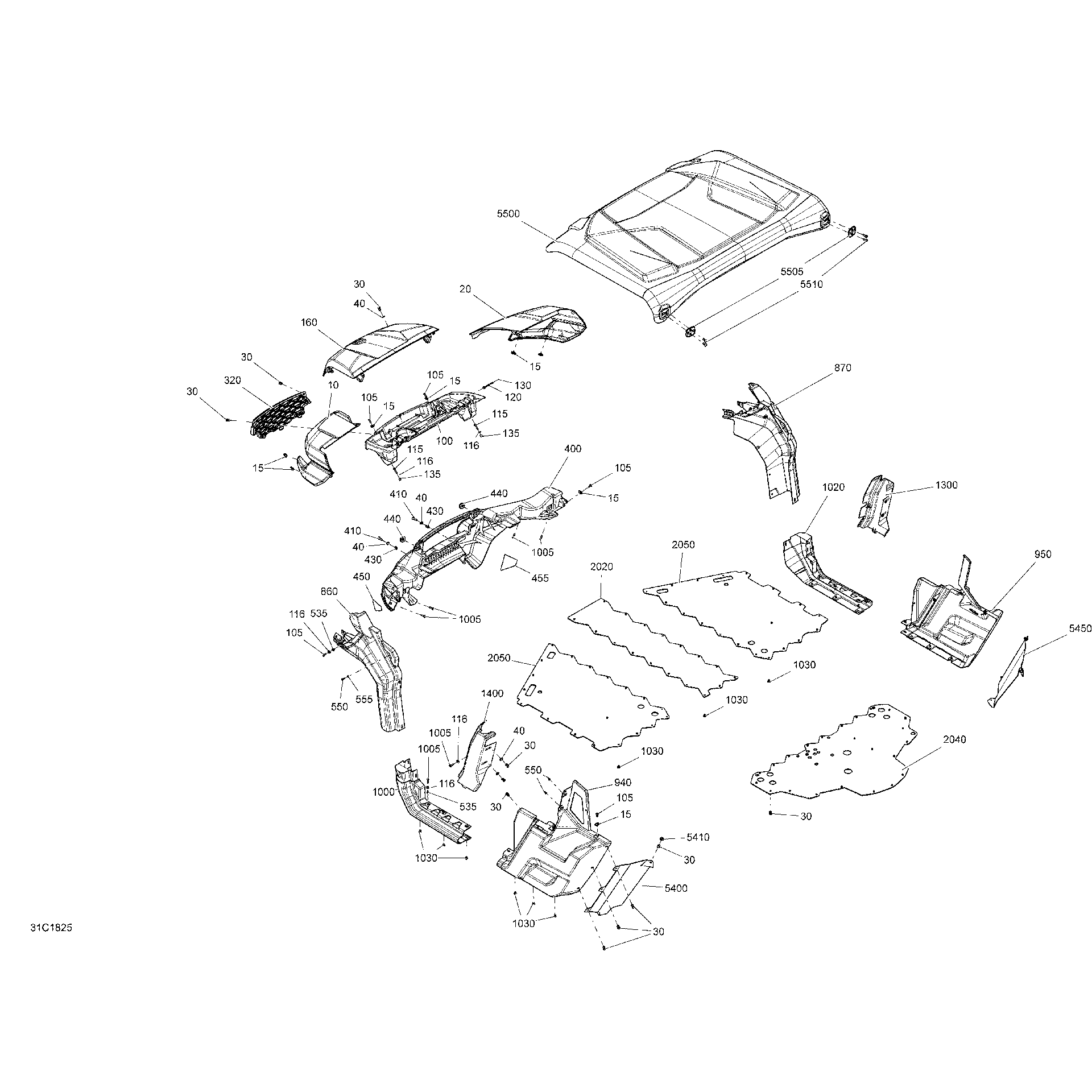 An Image of a Genuine Can-Am Parts Schematic Diagram showing the schematic - BODY TRAXTER NON MAX HD10 - PURE MAGNESIUM MODELS