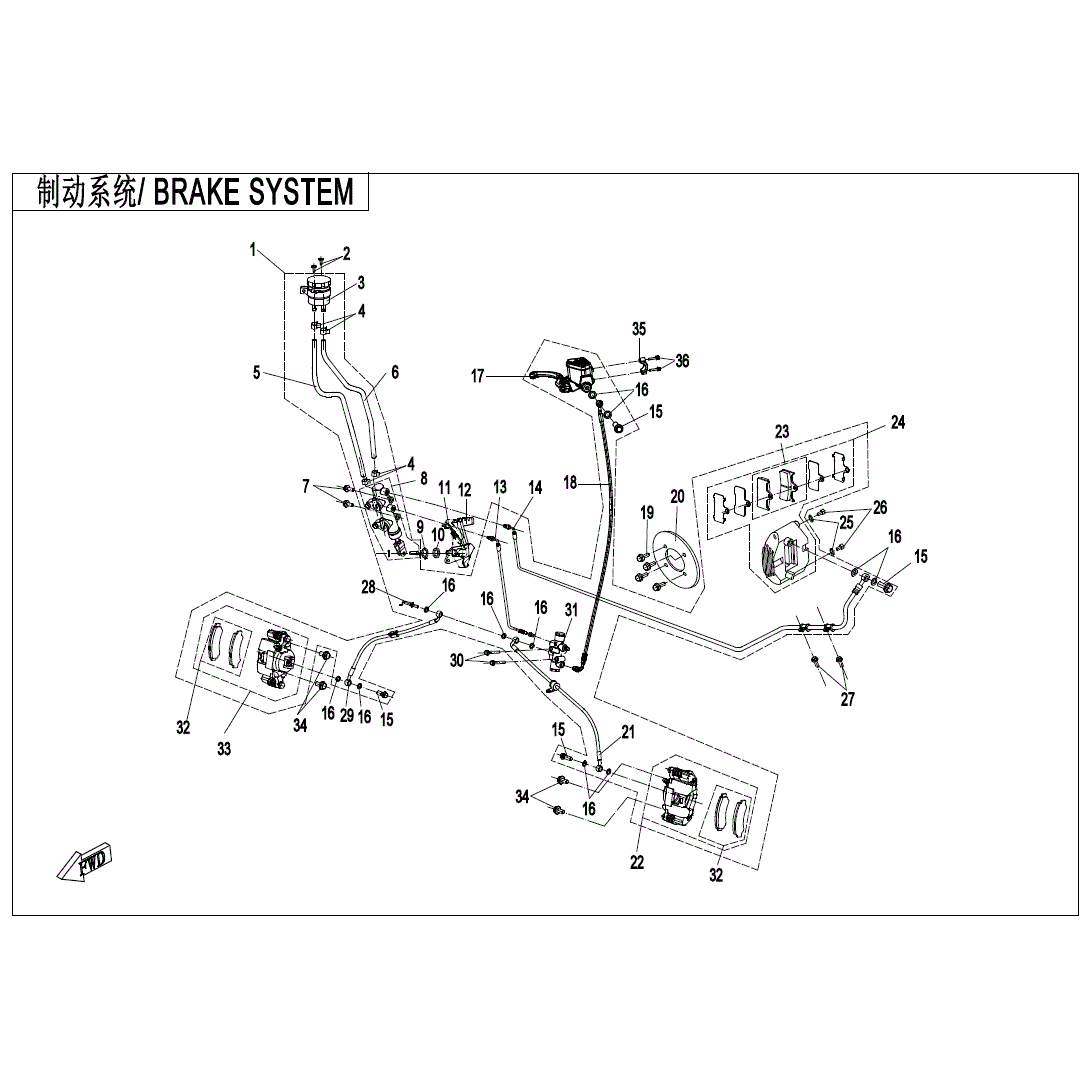 An Image of a genuine CFMOTO Parts Schematic Diagram showing the group - BRAKE SYSTEM (EPA) - 2021 CFMOTO CFORCE 500 S