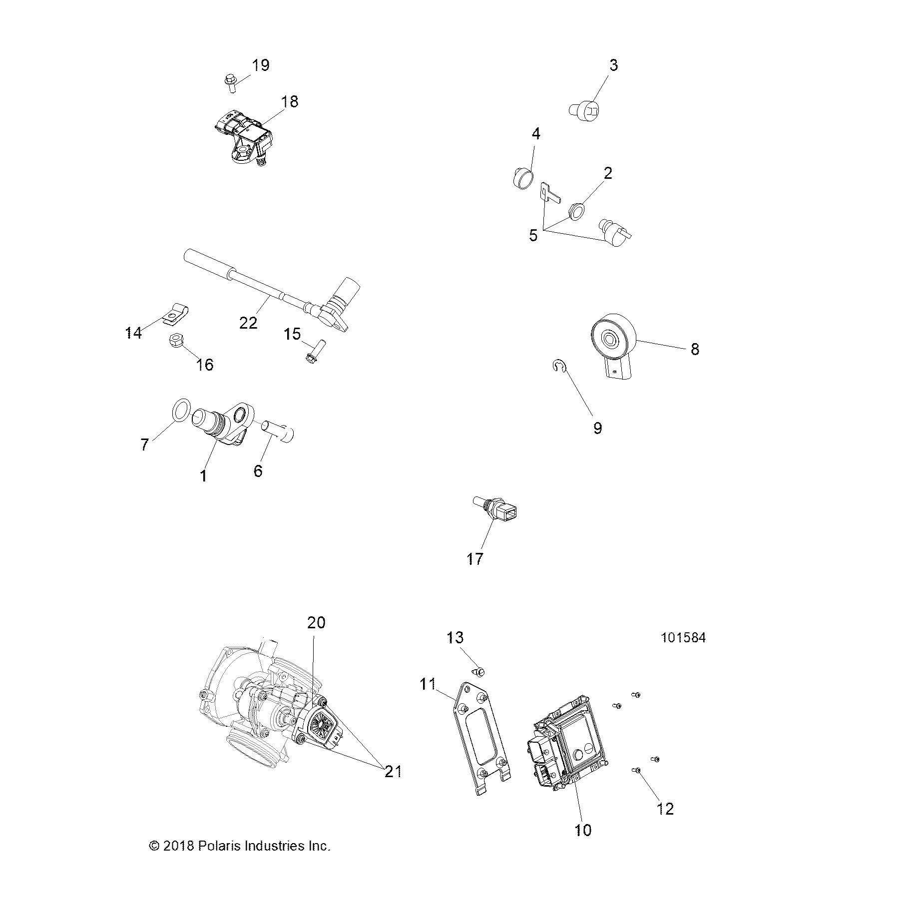 An Image of a Genuine Polaris Parts Schematic Diagram showing the schematic - ELECTRICAL: SWITCHES SENSORS and ECM - 2019 POLARIS SPORTSMAN 570 EFI X2 EPS