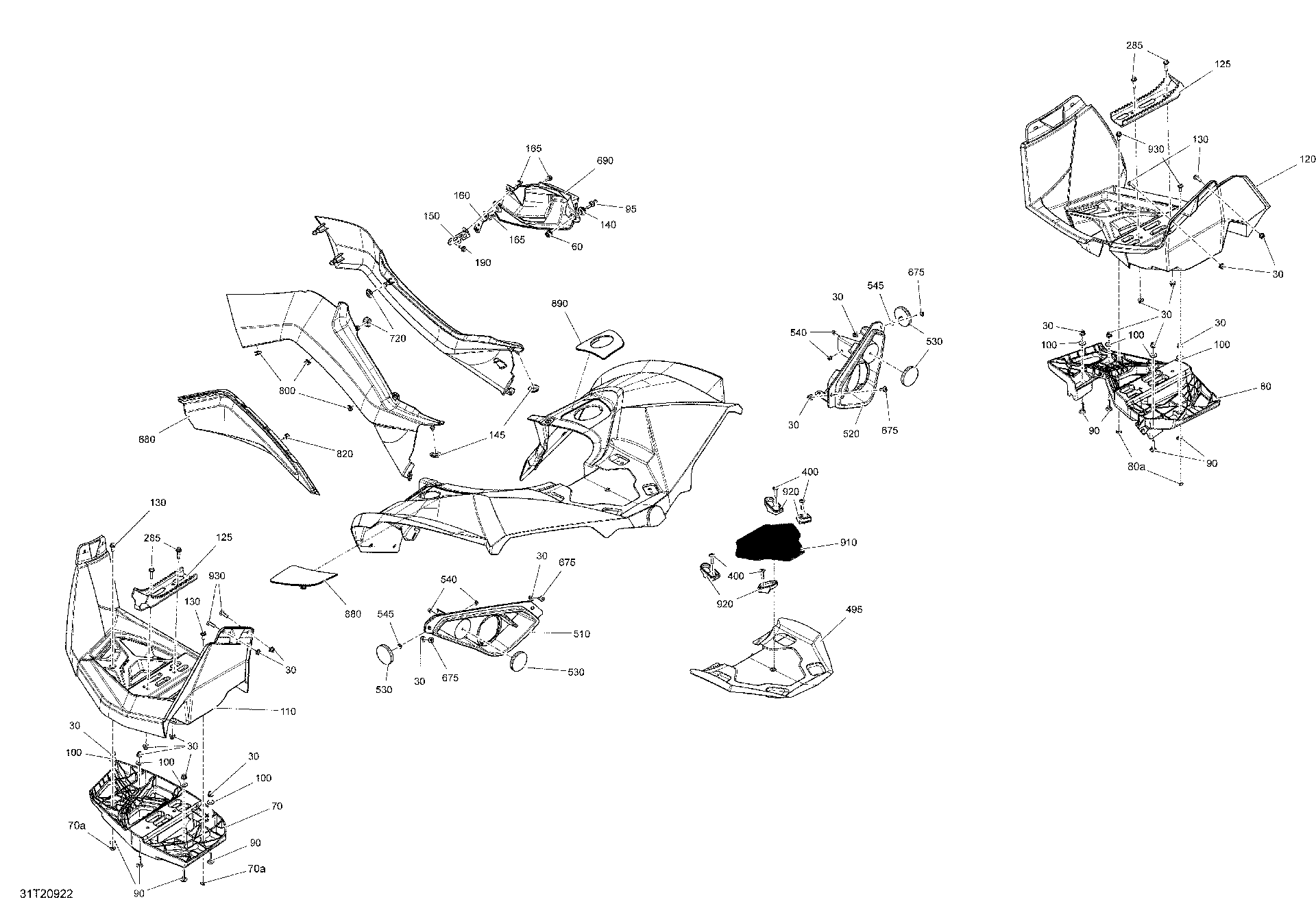 An Image of a Genuine Can-Am Parts Schematic Diagram showing the schematic - BODY - REAR SECTION - STD SUNBURST YELLOW