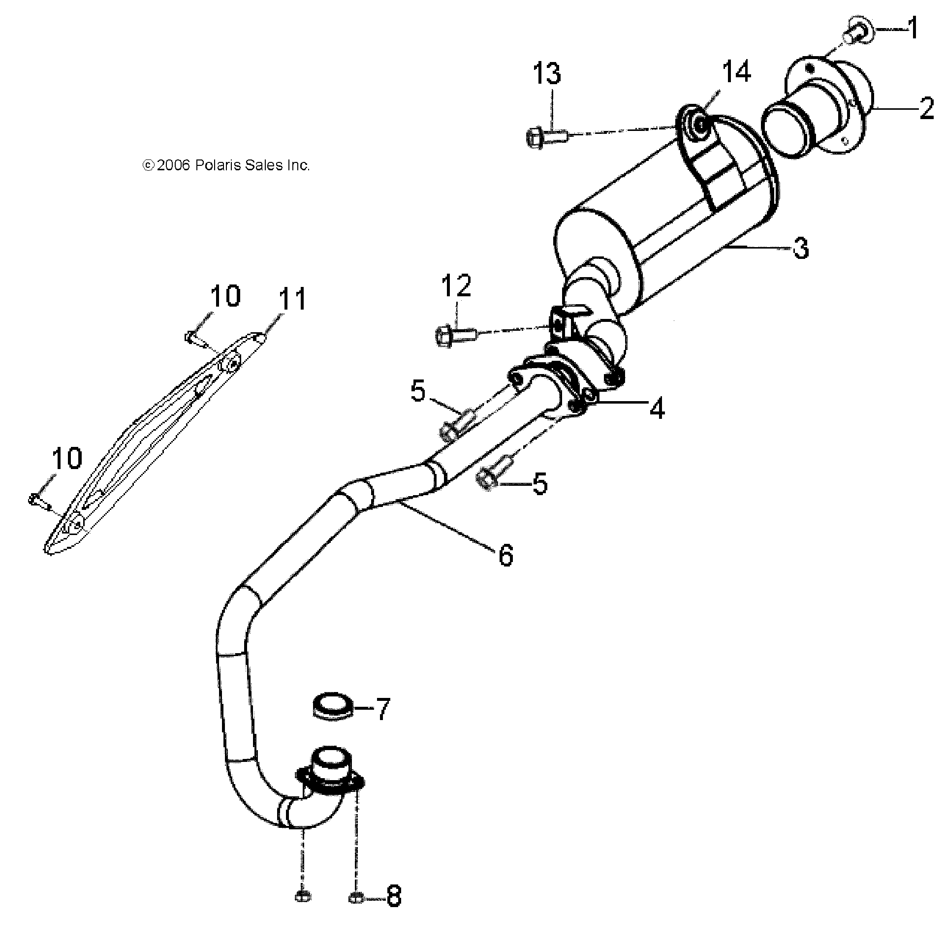 An Image of a Genuine Polaris Parts Schematic Diagram showing the schematic - ENGINE: EXHAUST - 2016 POLARIS OUTLAW 90