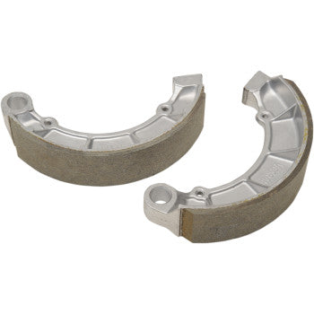 Two metallic Yamaha Brake Shoes by Vesrah with curved friction surfaces, shown on a white background; these are often used with sintered metal brake pads in drum brake systems for vehicles or machinery.