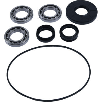 The Sportsman Differential Bearing Seal Kit Front by Moose Offroad includes four EMQ bearings, two black rubber seals, one black rubber ring, and a large black O-ring—perfect for your differential service needs.