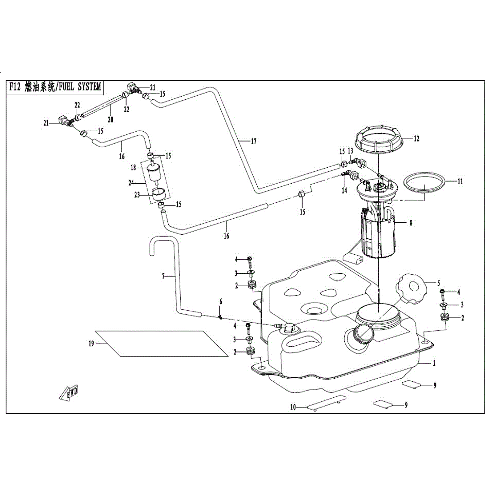 An Image of a Genuine CFMOTO Parts Schematic Diagram showing the schematic - FUEL SYSTEM - 2017 CFMOTO ZFORCE 800 EX