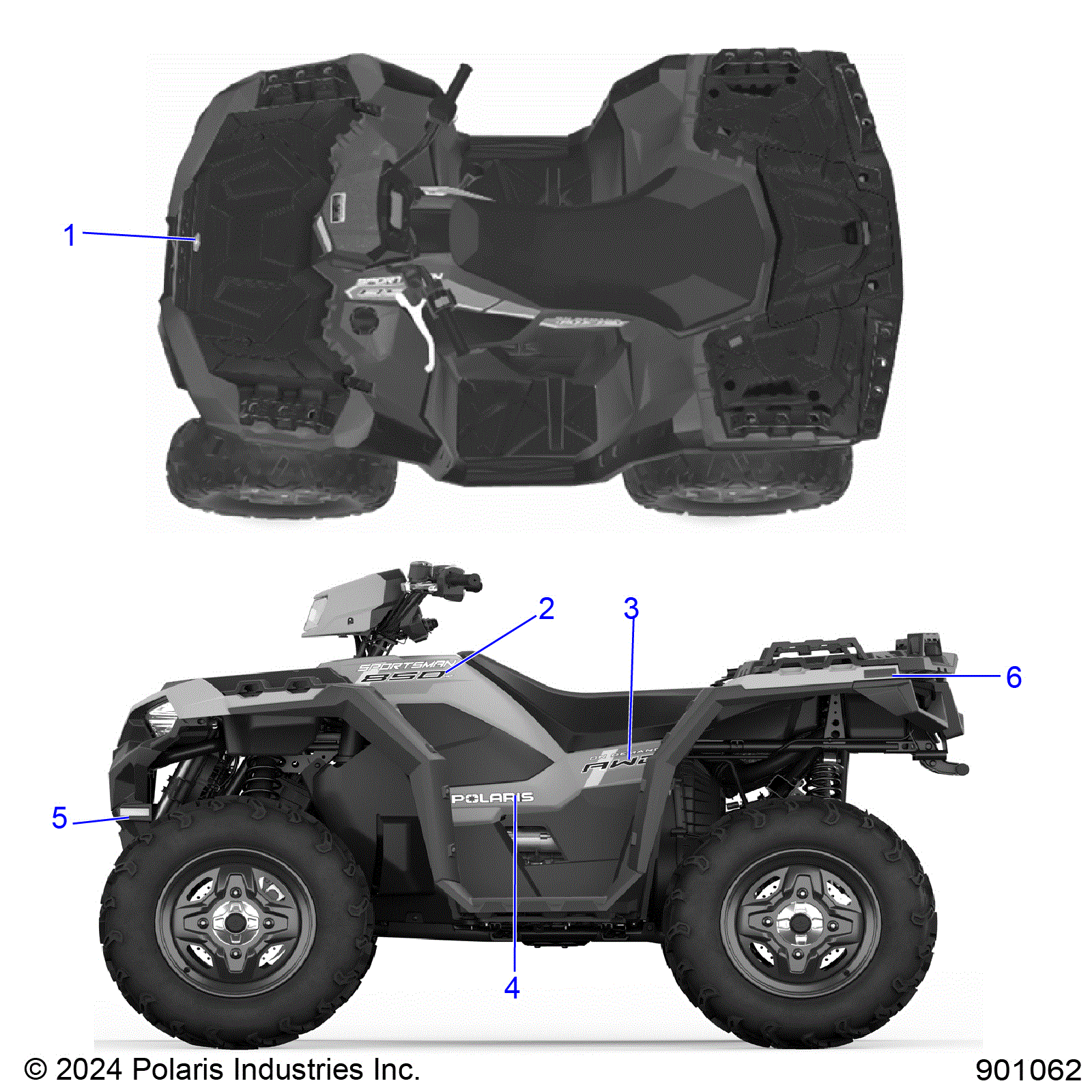 An Image of a Genuine Polaris Parts Schematic Diagram showing the schematic - BODY: DECALS GRAPHIC - 2026 POLARIS SPORTSMAN 850 48"