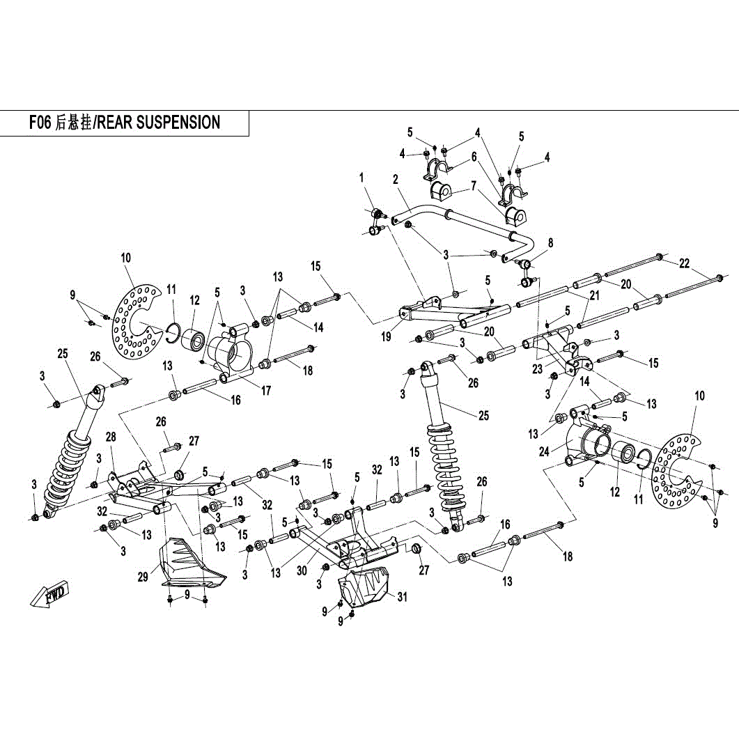 An Image of a Genuine CFMOTO Parts Schematic Diagram showing the schematic - REAR SUSPENSION - 2017 CFMOTO ZFORCE 800 Trail
