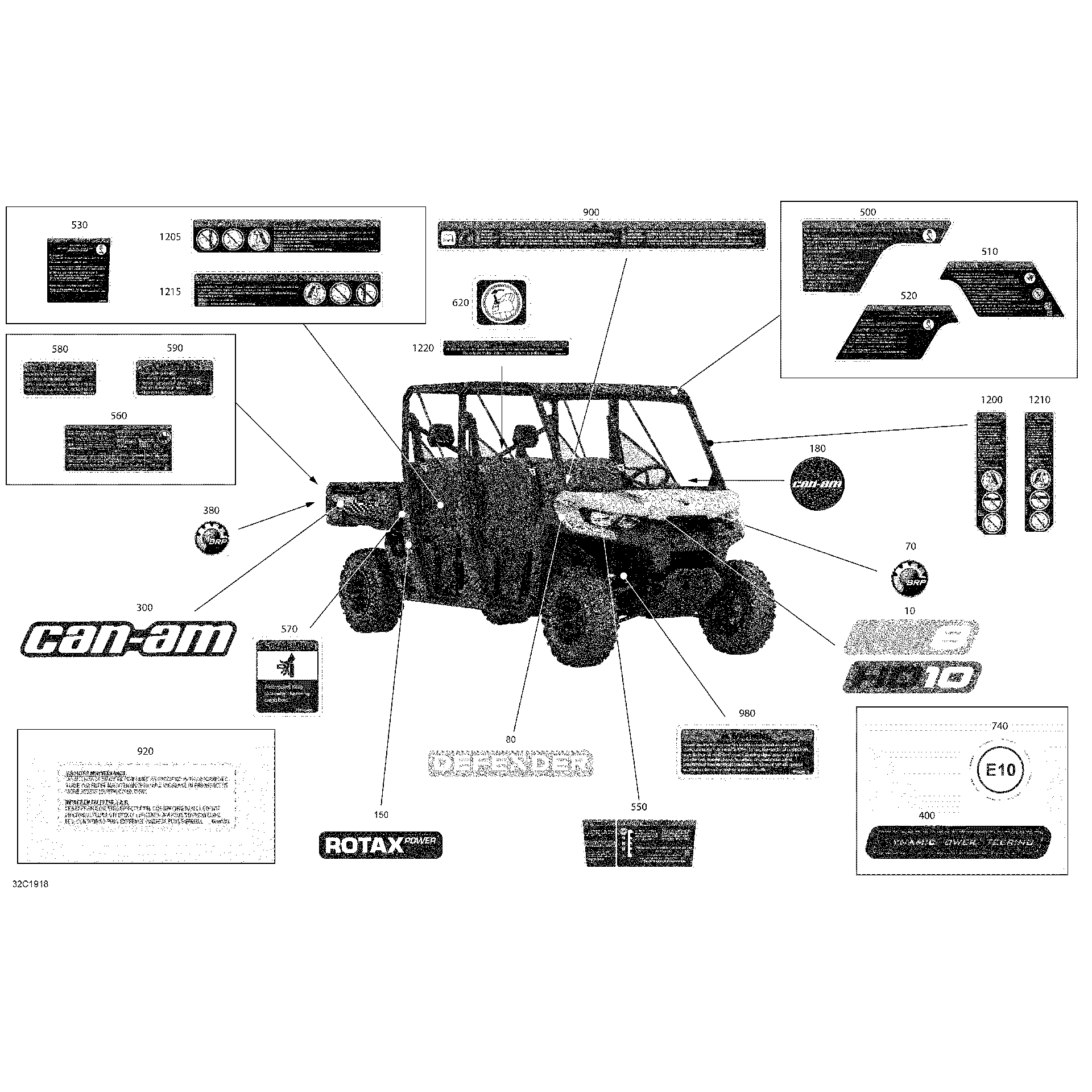 An Image of a Genuine Can-Am Parts Schematic Diagram showing the schematic - DECALS - HD10 - DPS
