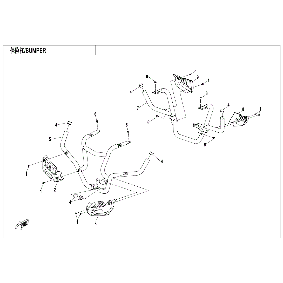 An Image of a genuine CFMOTO Parts Schematic Diagram showing the group - BUMPER (OVERLAND) - 2022 CFMOTO CFORCE 1000 Overland