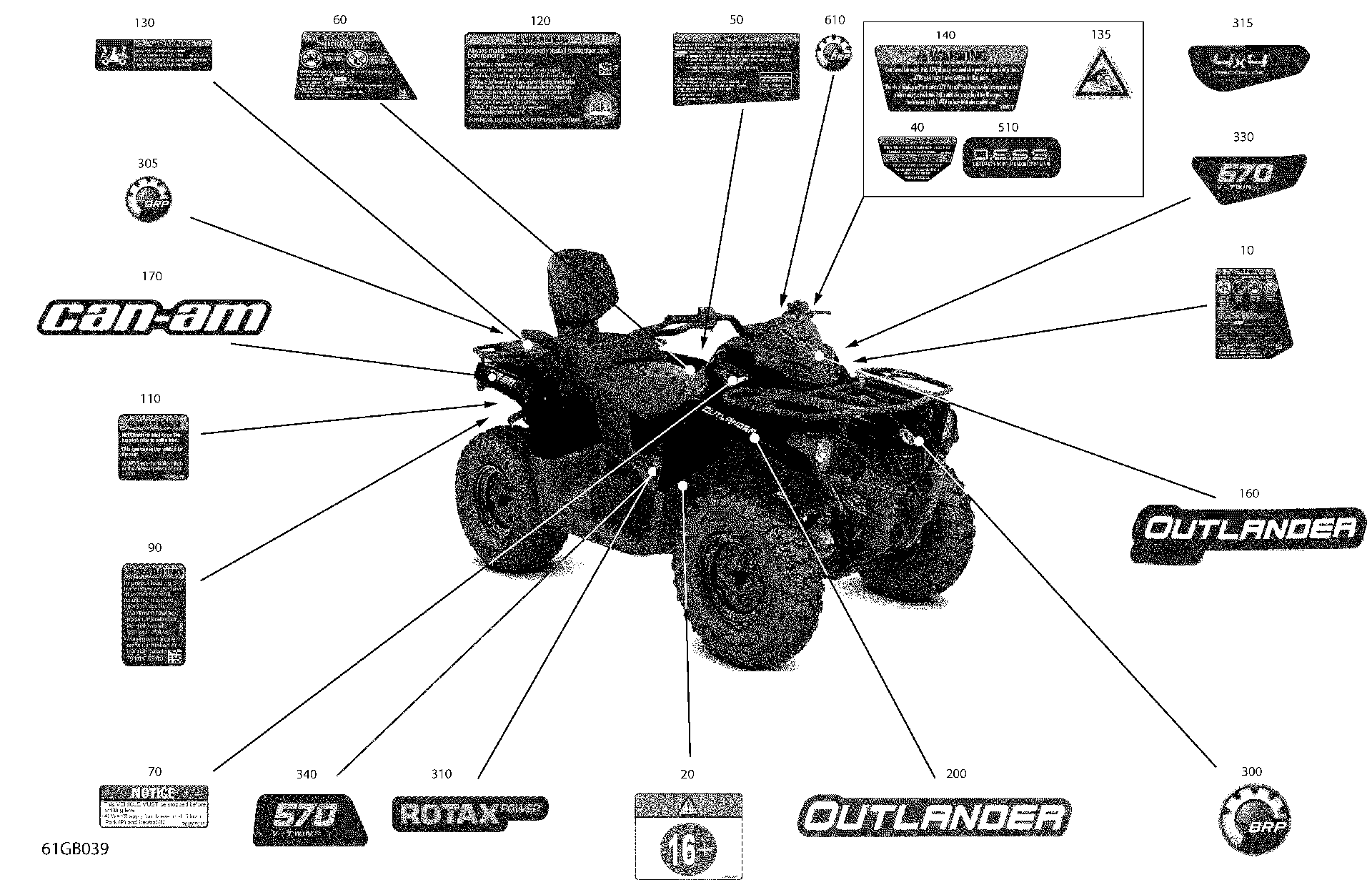 An Image of a Genuine Can-Am Parts Schematic Diagram showing the schematic - BODY - DECALS