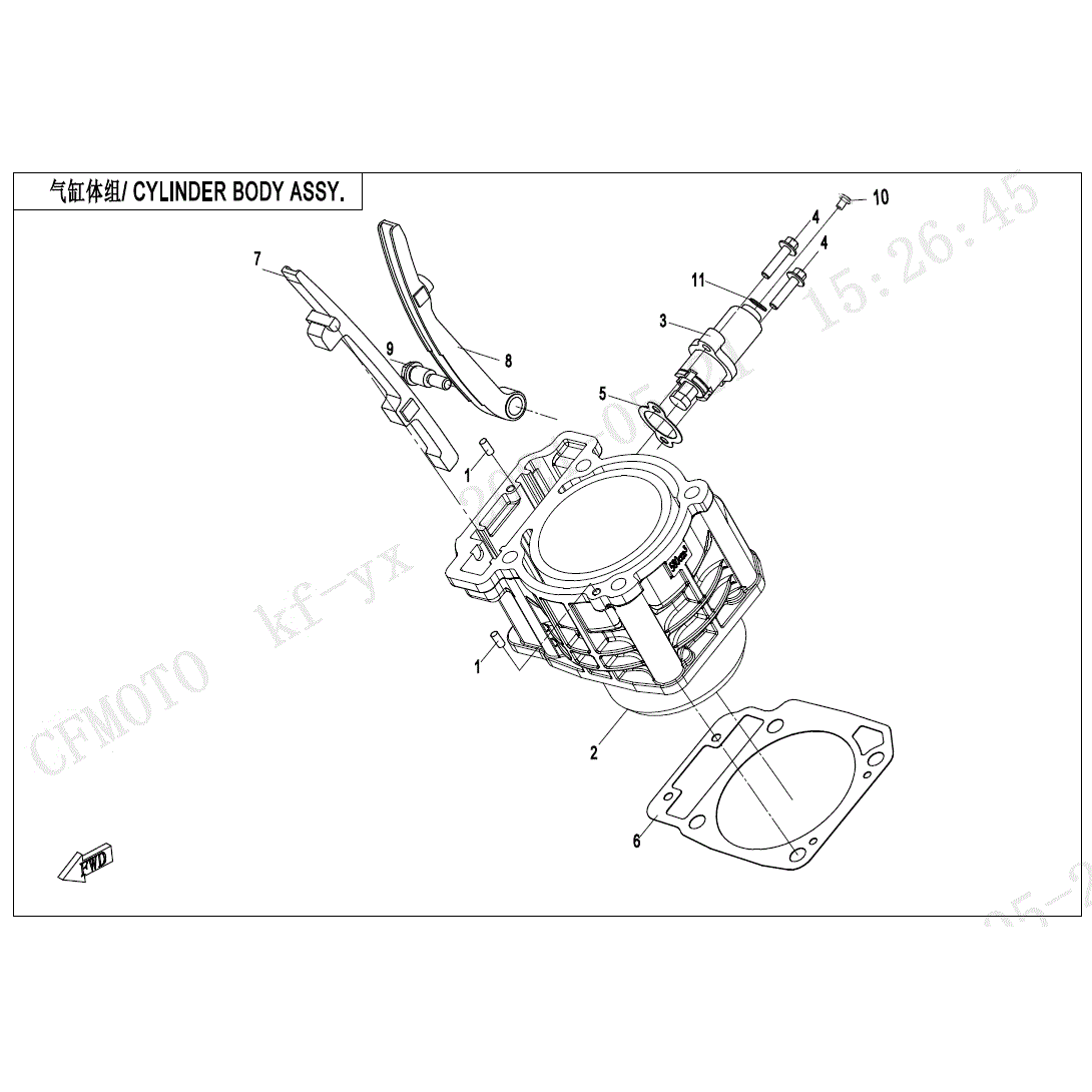 An Image of a Genuine CFMOTO Parts Schematic Diagram showing the schematic - CYLINDER BODY ASSY - 2025 CFMOTO UFORCE 600