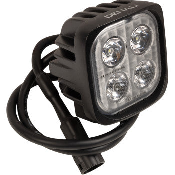 The Light Pod - S4 with DataDim™ by Denali is a black light featuring four high-intensity Cree LEDs in a square layout, integrated power cable, and vehicle or motorcycle compatibility for versatile lighting control.