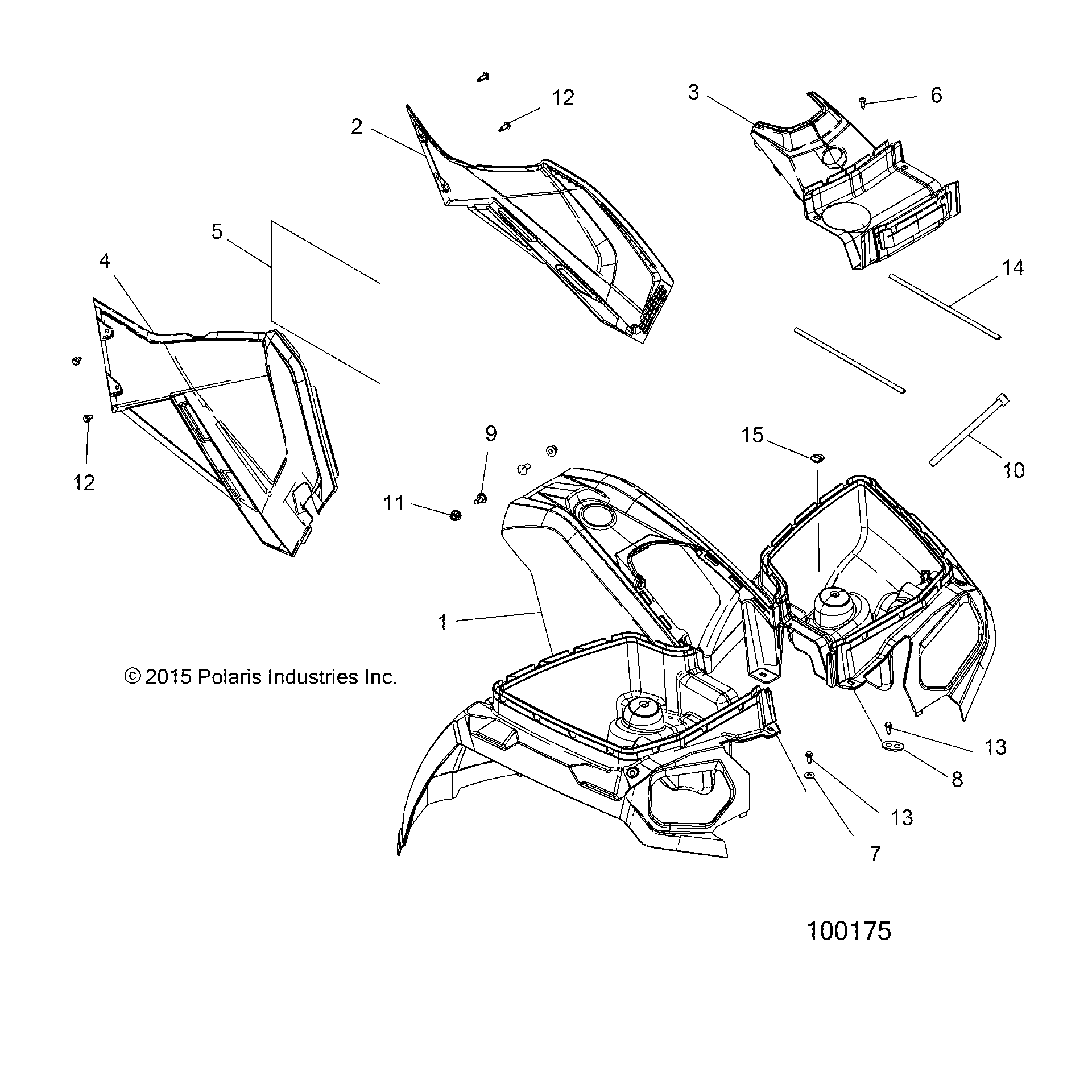 An Image of a Genuine Polaris Parts Schematic Diagram showing the schematic - BODY: FRONT CAB and SIDE PANELS - 2016 POLARIS SPORTSMAN 570 SP