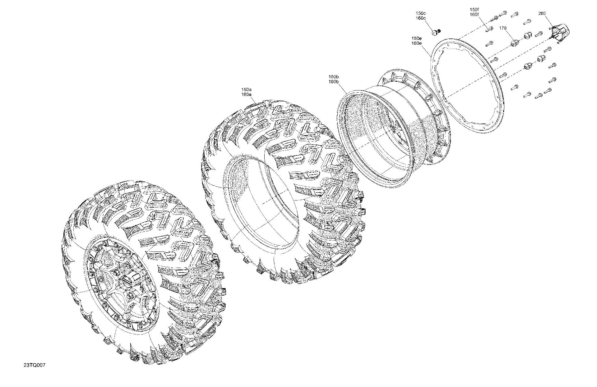 An Image of a Genuine Can-Am Parts Schematic Diagram showing the schematic - DRIVE - REAR WHEELS - XTP - EXCEPT EUROPE