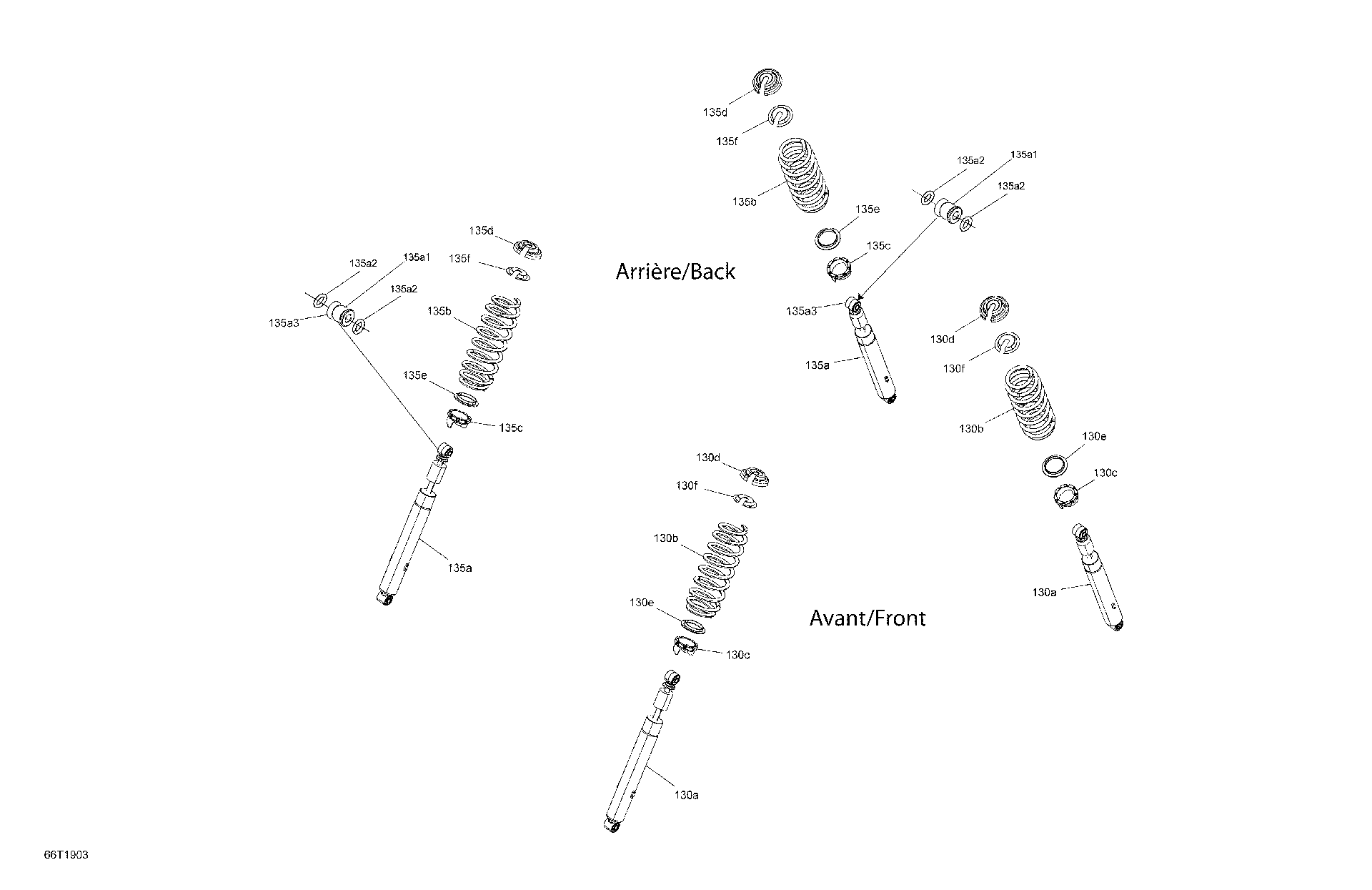 An Image of a Genuine Can-Am Parts Schematic Diagram showing the schematic - SHOCKS - XT
