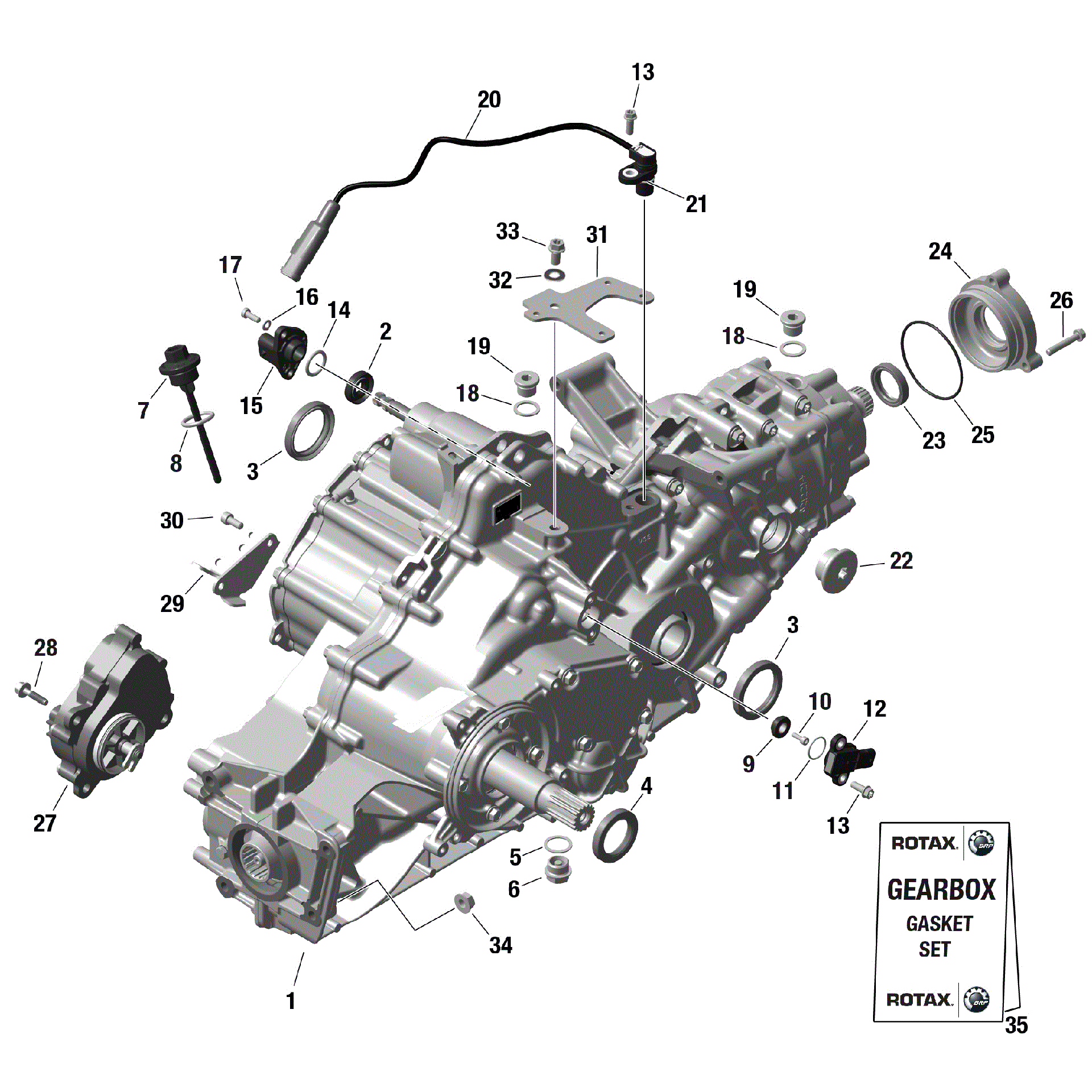 An Image of a Genuine Can-Am Parts Schematic Diagram showing the schematic - ROTAX - GEARBOX ASSY
