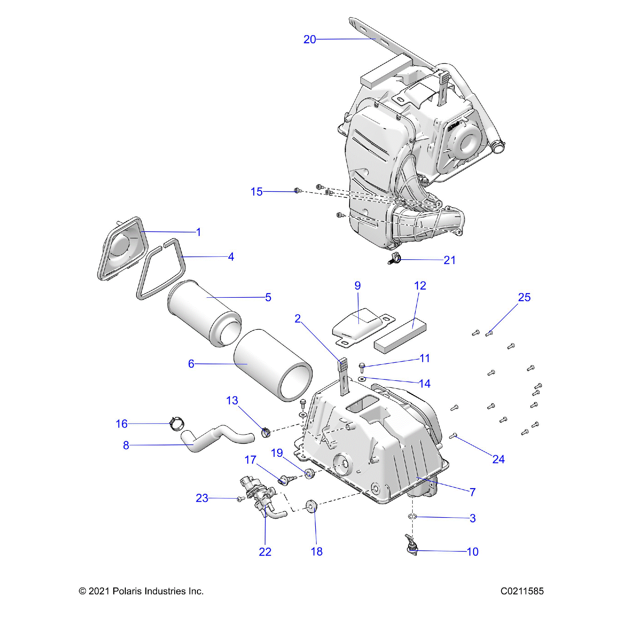 An Image of a Genuine Polaris Parts Schematic Diagram showing the schematic - ENGINE: AIR INTAKE - 2023 POLARIS SPORTSMAN TOURING 1000 48" 49S
