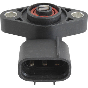 A close-up of the Honda Shift Sensor by Moose Offroad—a black sensor with two-bolt mounting flange, rubber O-ring, and three-pin connector—serves as an OEM replacement to help prevent shifting issues, shown on a white background.