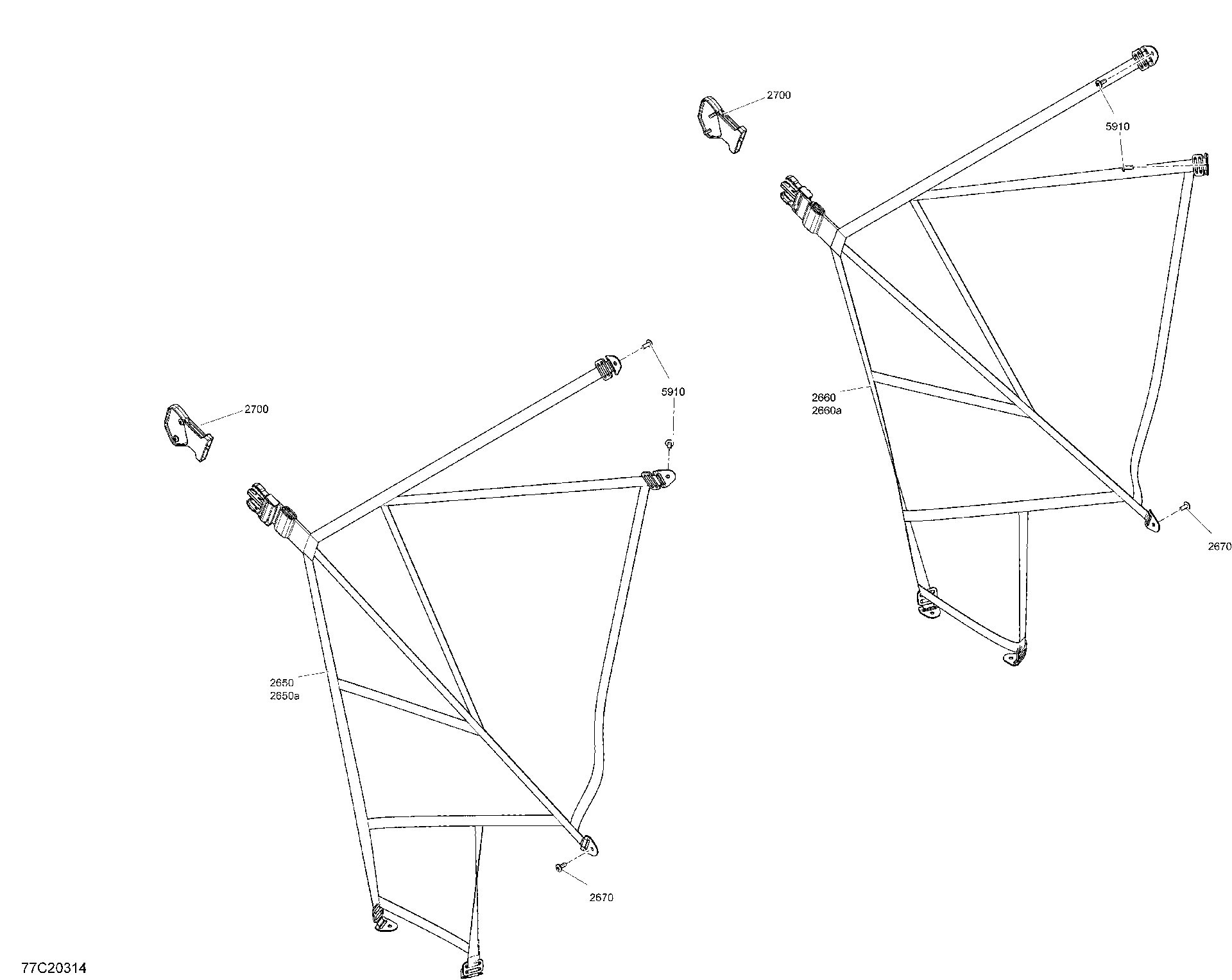 An Image of a Genuine Can-Am Parts Schematic Diagram showing the schematic - CAB INTERIOR - DOOR SAFETY NET