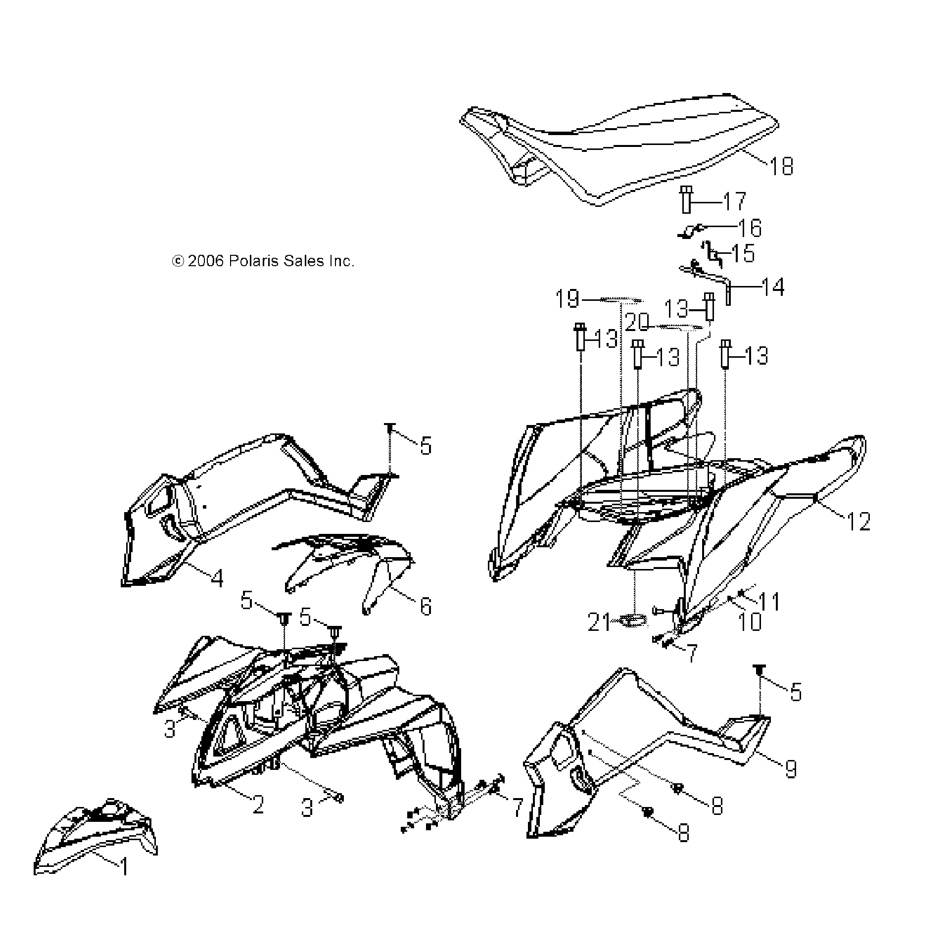 An Image of a Genuine Polaris Parts Schematic Diagram showing the schematic - BODY: CAB and SEAT - 2016 POLARIS OUTLAW 90