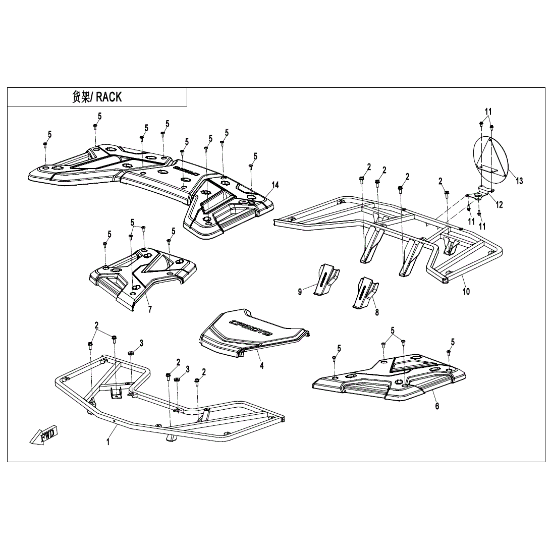 An Image of a genuine CFMOTO Parts Schematic Diagram showing the group - RACK - 2020 CFMOTO CFORCE 600 Touring