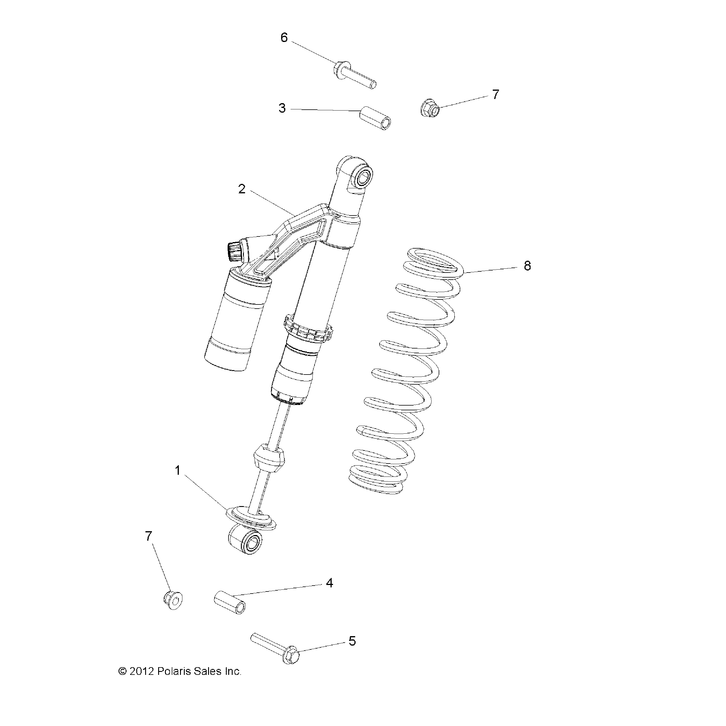 An Image of a Genuine Polaris Parts Schematic Diagram showing the schematic - SUSPENSION: SHOCK REAR MOUNTING - 2017 POLARIS SCRAMBLER XP 1000