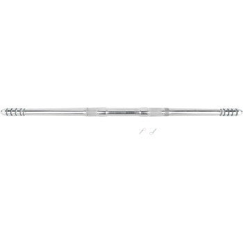 A Yamaha Raptor Axle Axcalibar Pro Racing Adjustable by Lone Star Racing is shown lying horizontally on a white background, featuring precision machining for stability and two spring collar clips placed below the axle’s center.