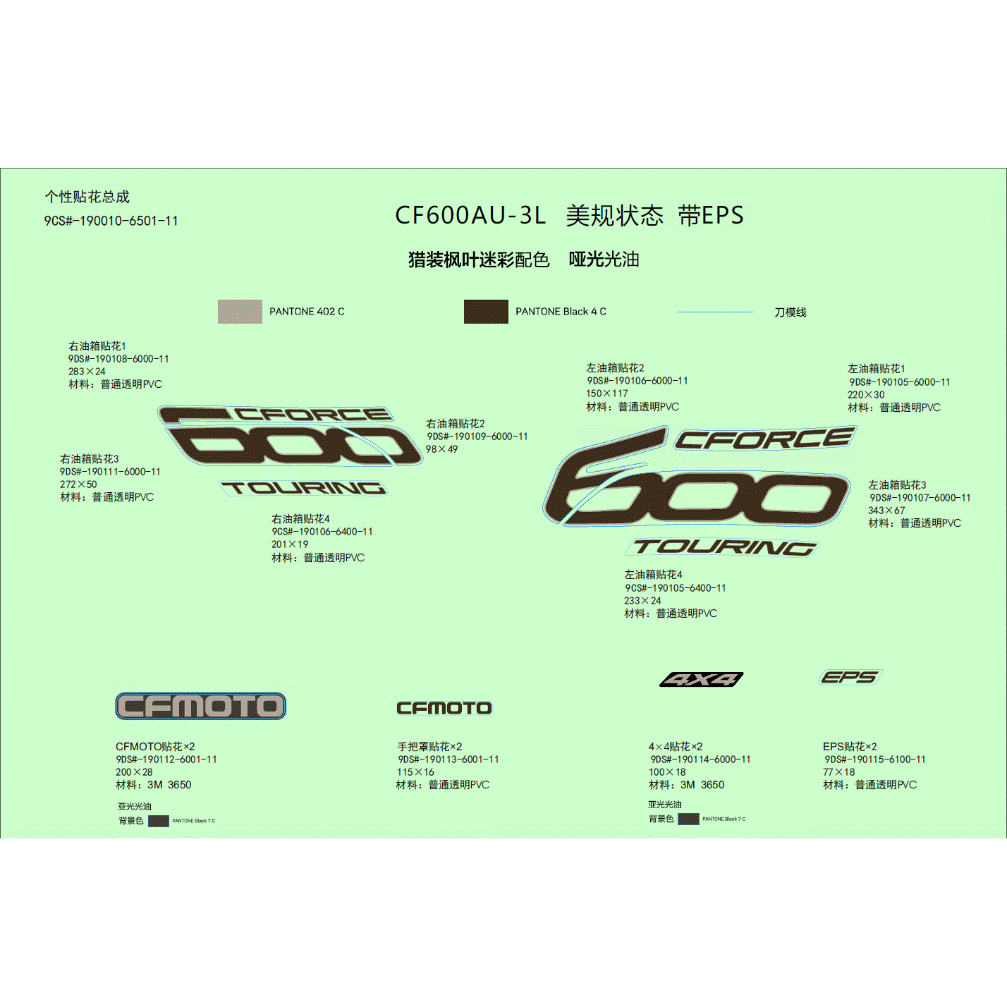 An Image of a genuine CFMOTO Parts Schematic Diagram showing the group - DECAL KITS (NA - 2020 CFMOTO CFORCE 600 Touring