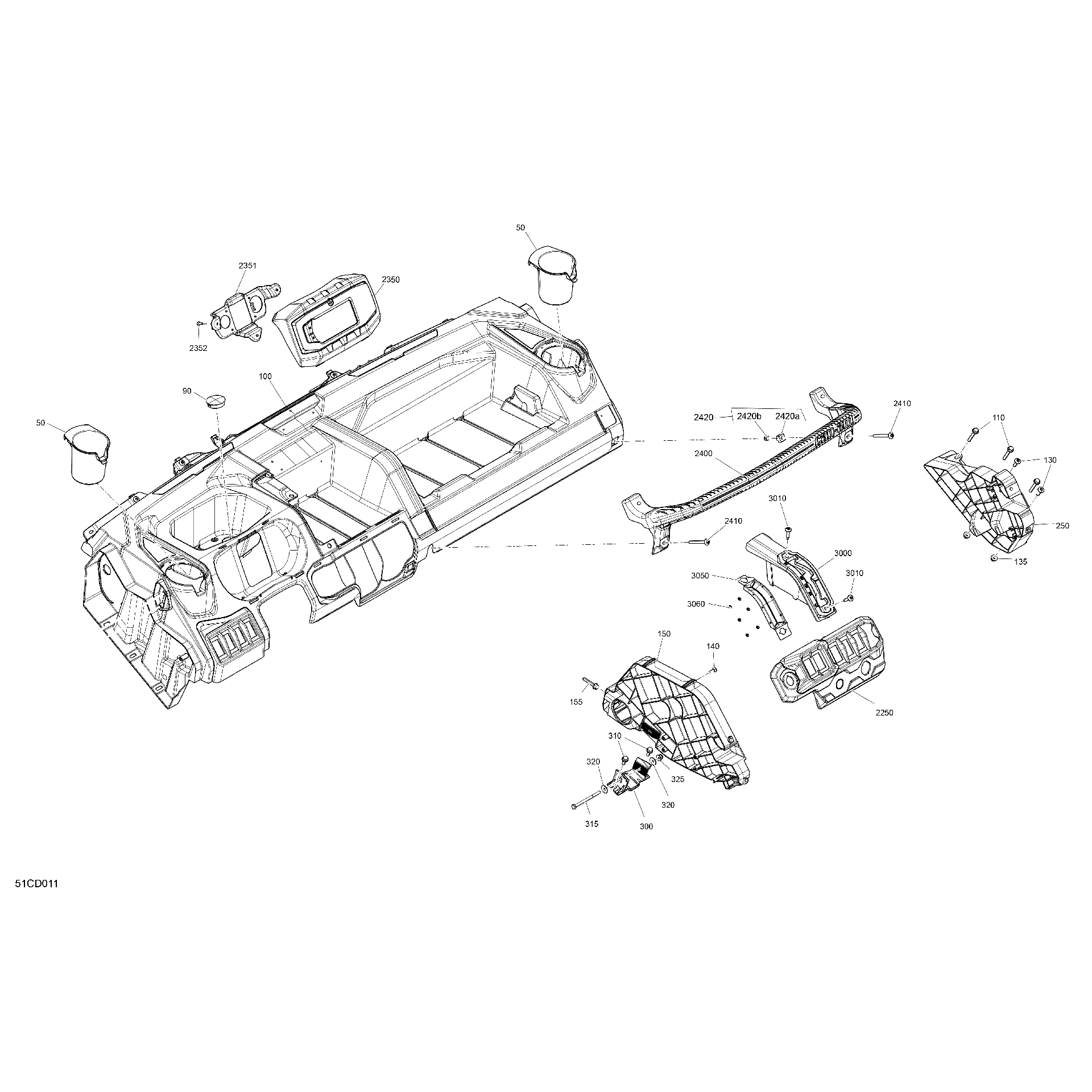 An Image of a Genuine Can-Am Parts Schematic Diagram showing the schematic - CAB INTERIOR - DASHBOARD
