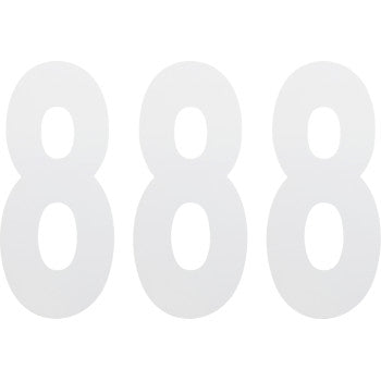 Three large, white FX Number 8 decals (8" by Factory Effex) are displayed side by side on a plain background, perfect for number changes with adhesive-backed vinyl.