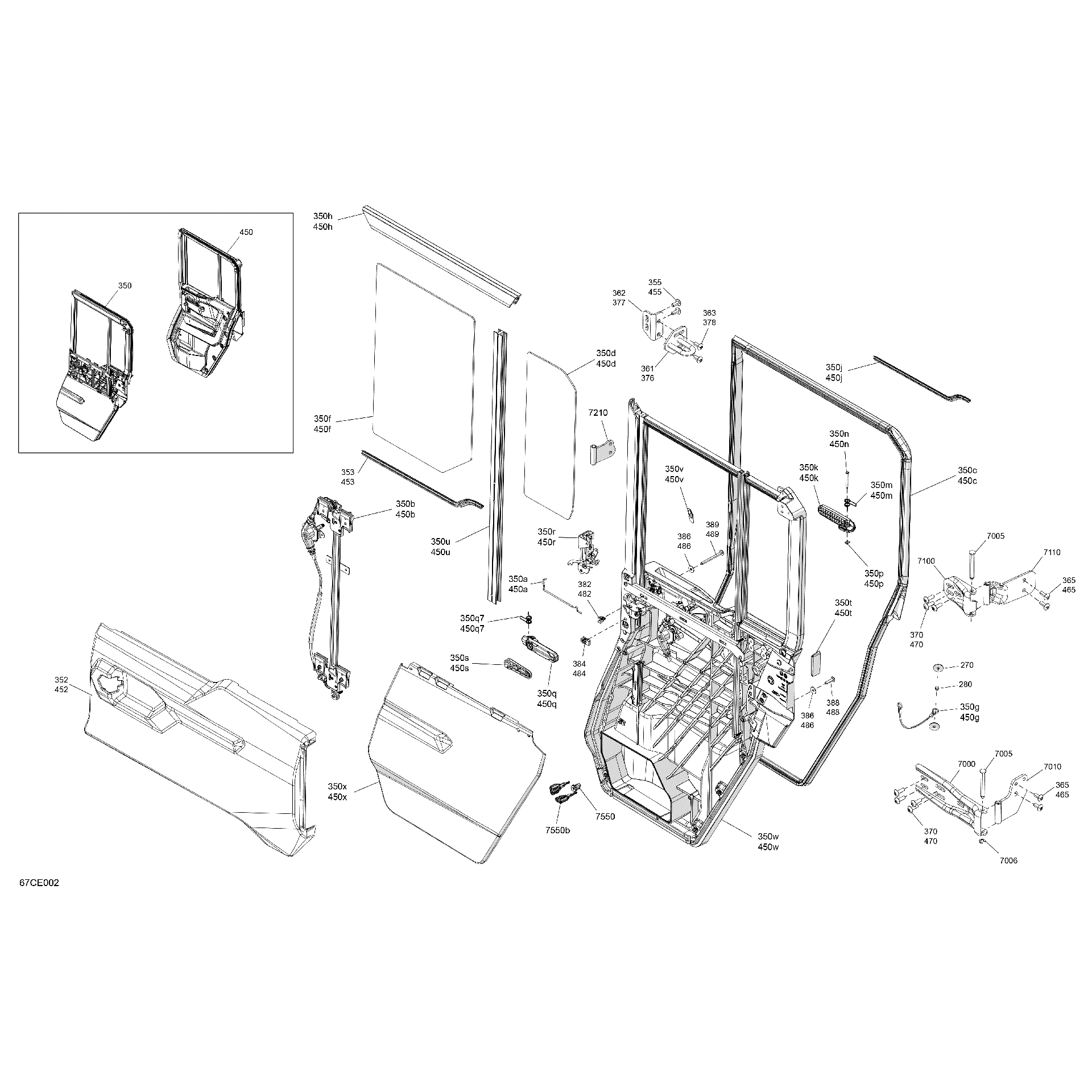 An Image of a Genuine Can-Am Parts Schematic Diagram showing the schematic - ENCLOSURE CAB - REAR DOORS