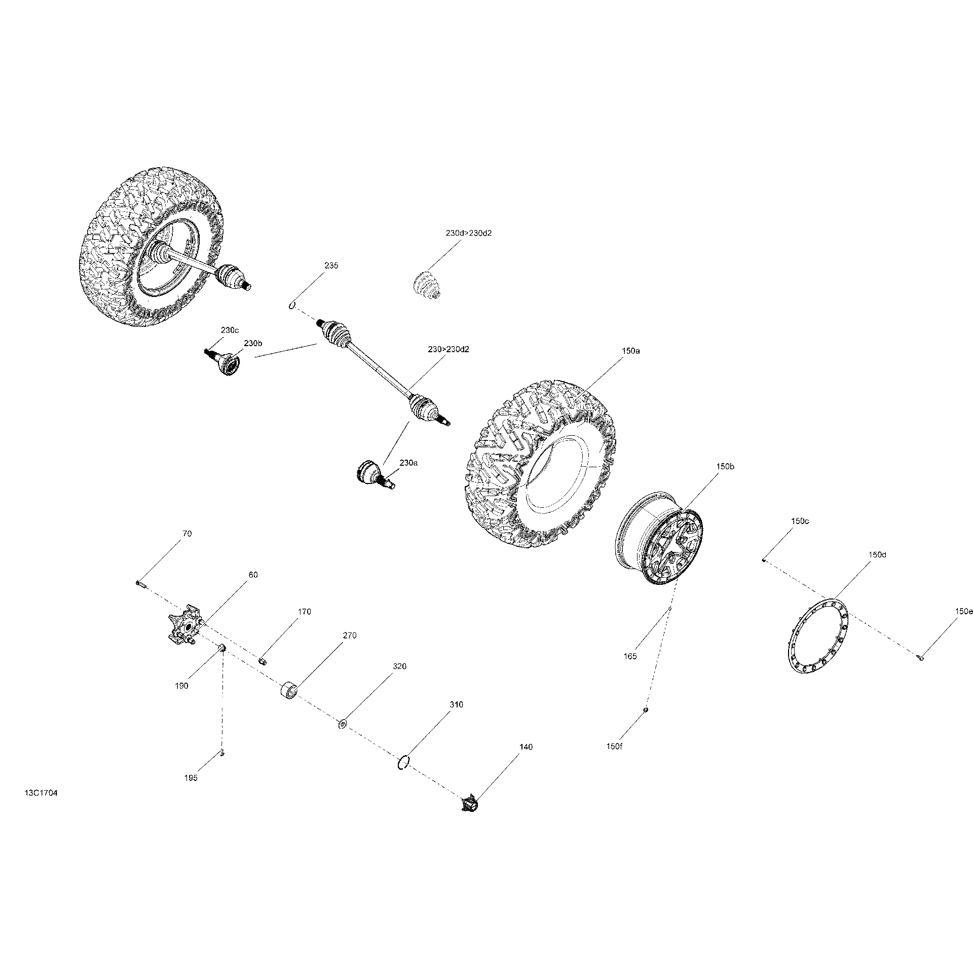 An Image of a Genuine Can-Am Parts Schematic Diagram showing the schematic - DRIVE SYSTEM REAR