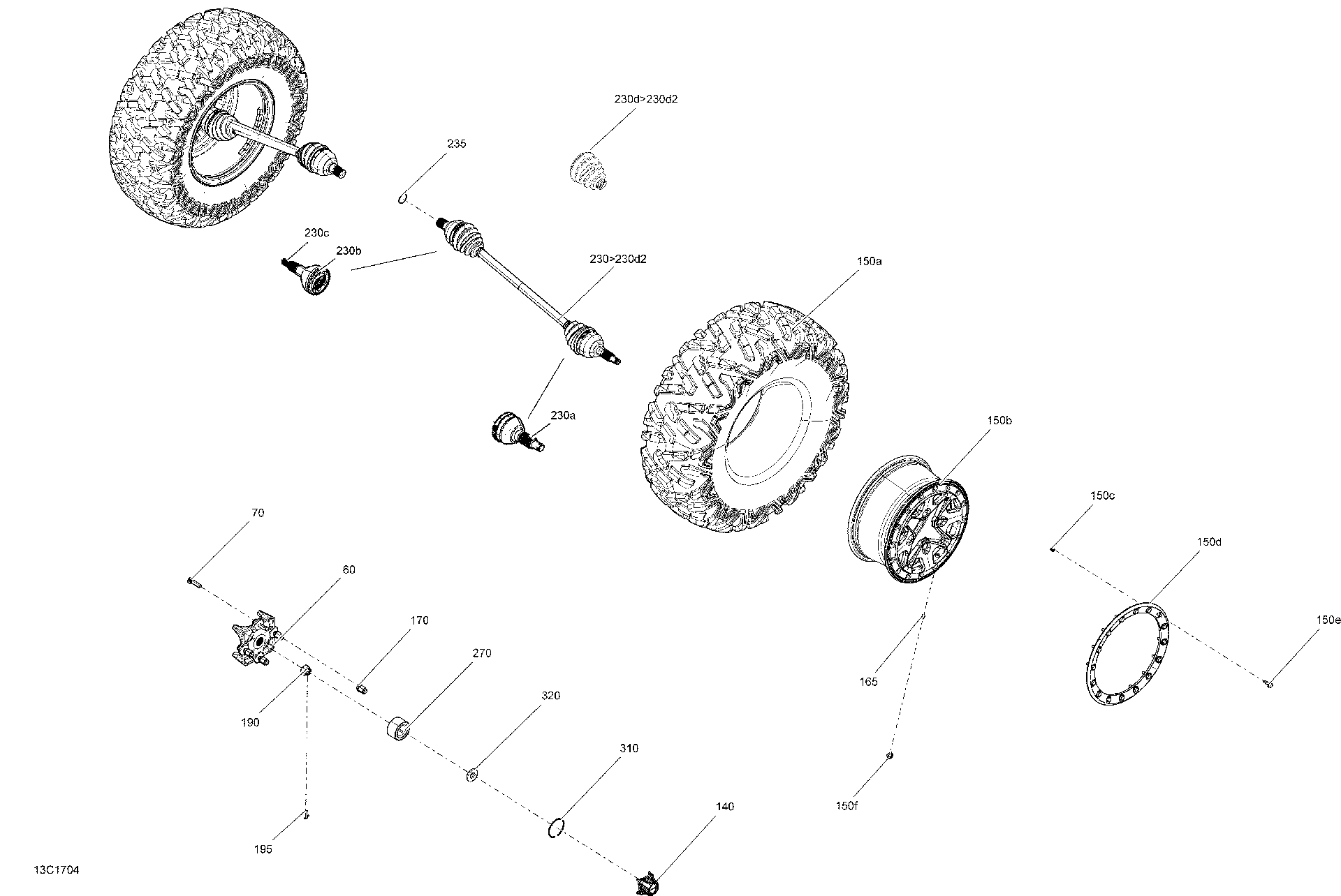 An Image of a Genuine Can-Am Parts Schematic Diagram showing the schematic - DRIVE SYSTEM REAR