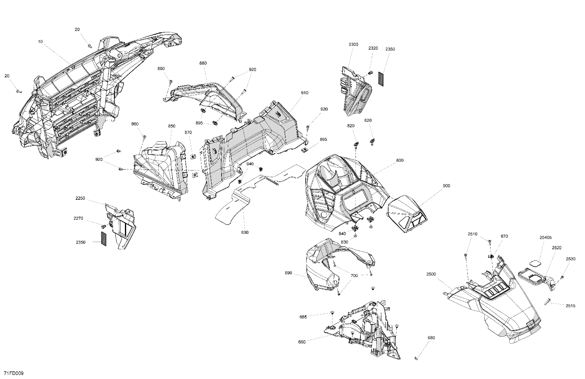 An Image of a Genuine Can-Am Parts Schematic Diagram showing the schematic - BODY - FRONT SECTION