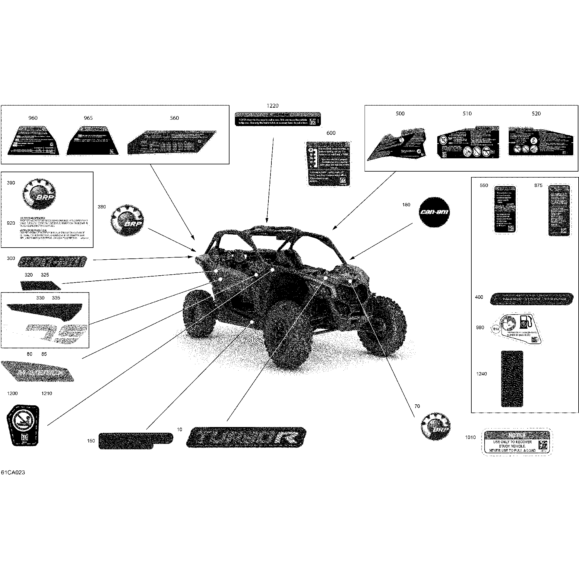An Image of a Genuine Can-Am Parts Schematic Diagram showing the schematic - BODY - DECALS - RS