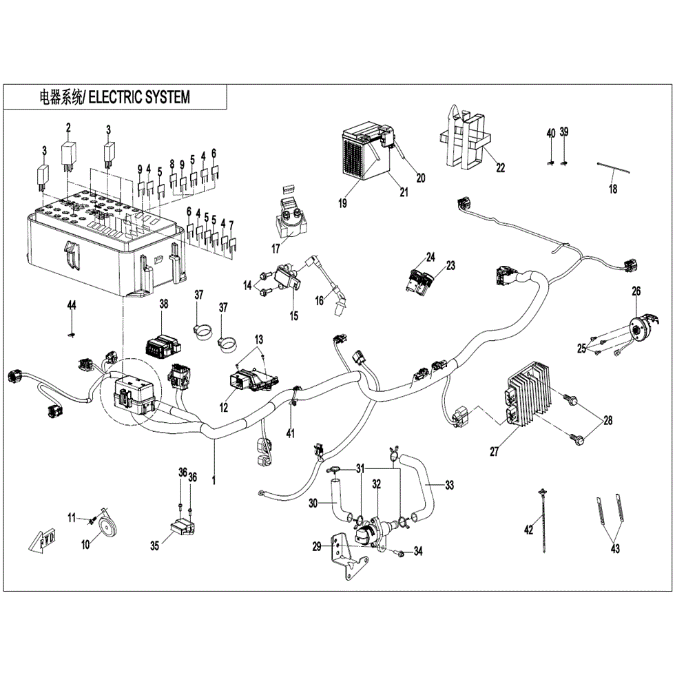 An Image of a genuine CFMOTO Parts Schematic Diagram showing the group - ELECTRIC SYSTEM - 2024 CFMOTO CFORCE 400 S